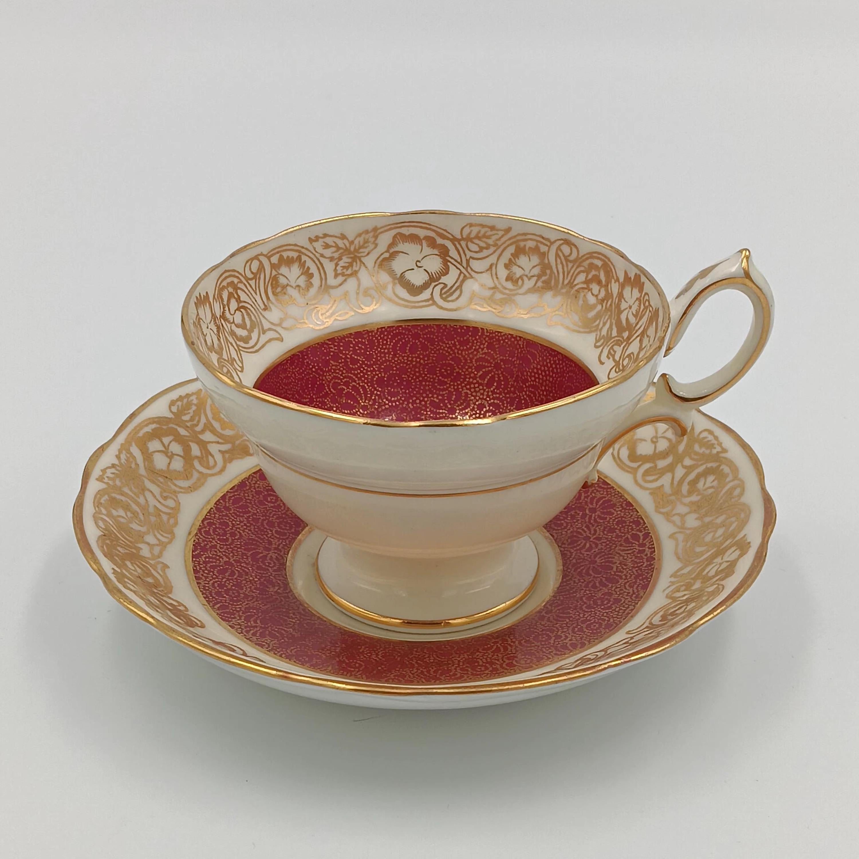 Rare Hammersley Hand Painted Red-Burgundy Teacup & Saucer