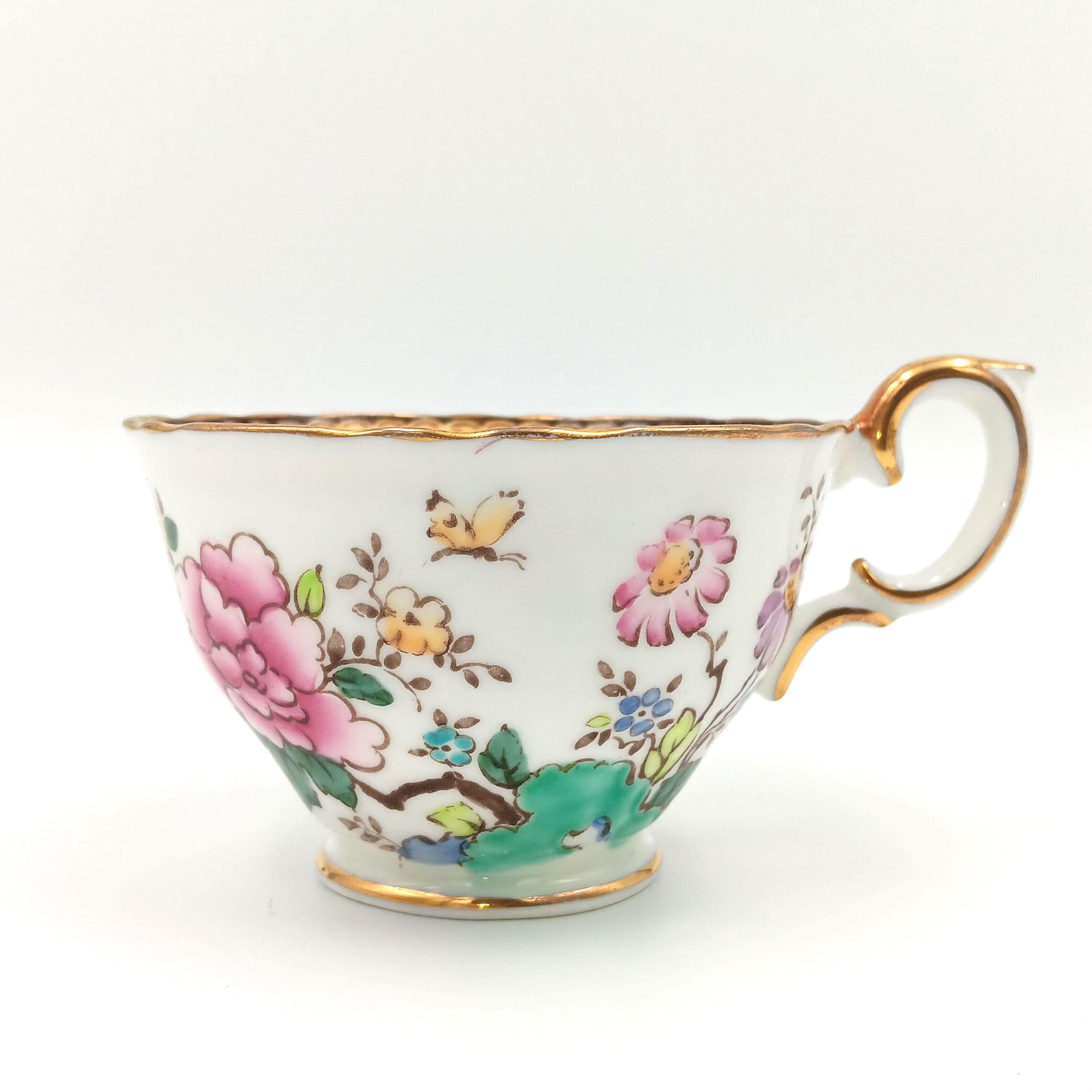 1930s Crown Staffordshire Hand-Painted Teacup & Saucer