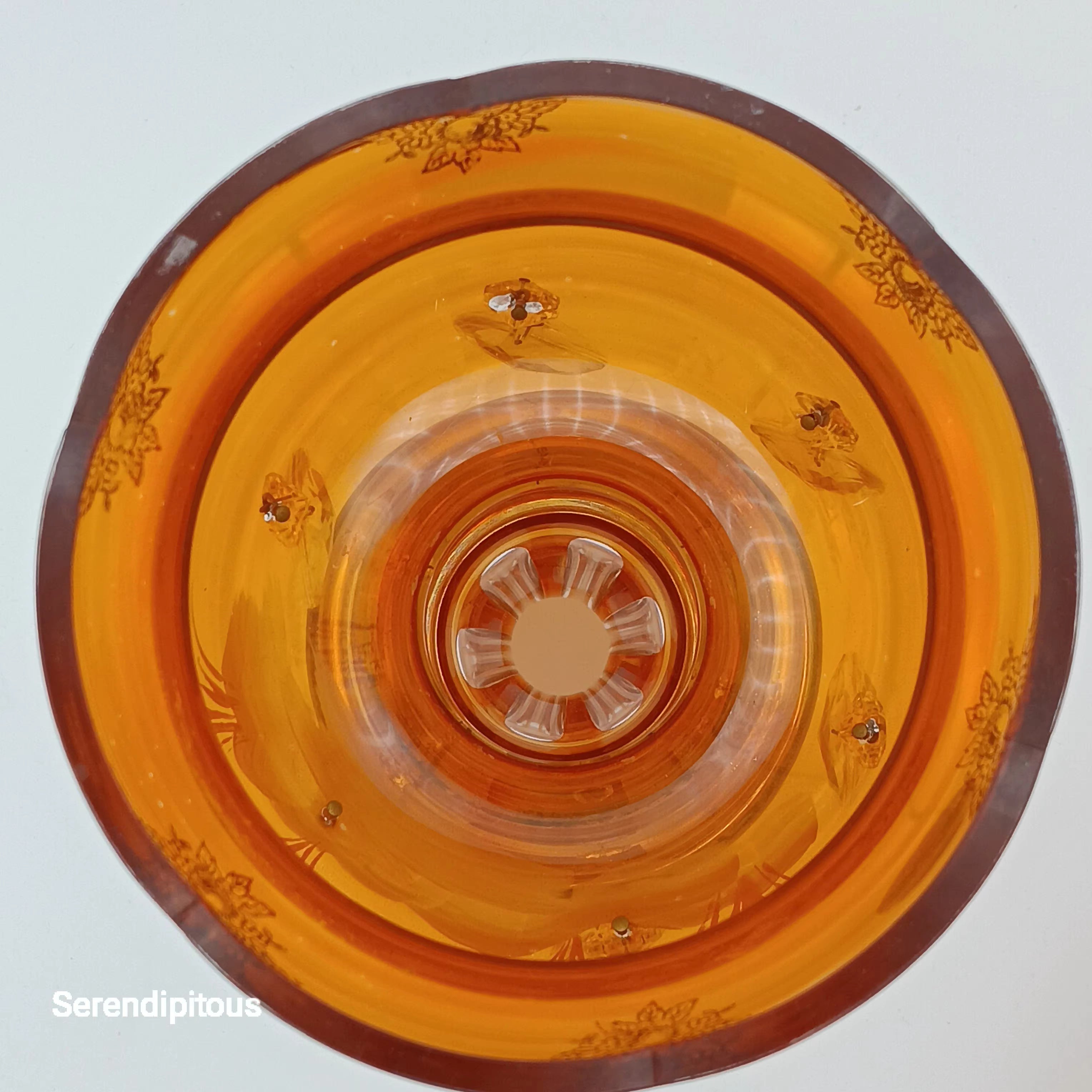 Mary Gregory Mantle Top Candle Holders – Amber Glass with Crystal Prisms
