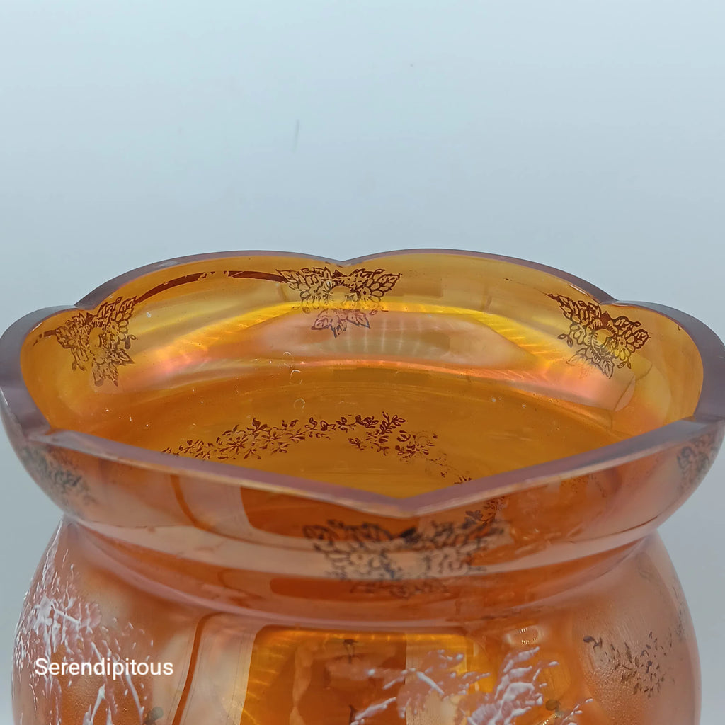 Mary Gregory Mantle Top Candle Holders – Amber Glass with Crystal Prisms