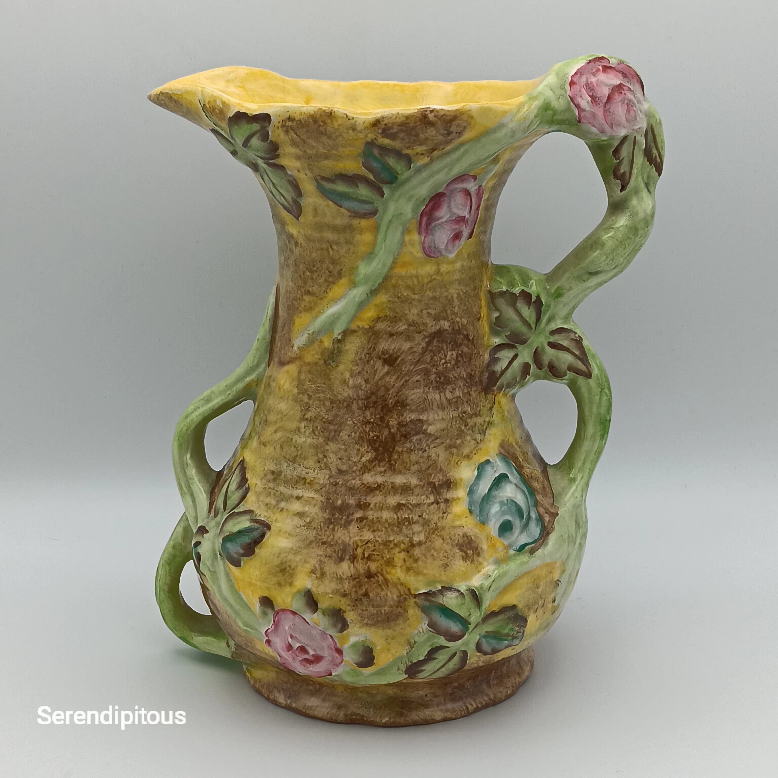 Vintage James Kent Ltd. Floral Pitcher Vase – Hand-Signed by Dorothy, Vine & Bloom Design