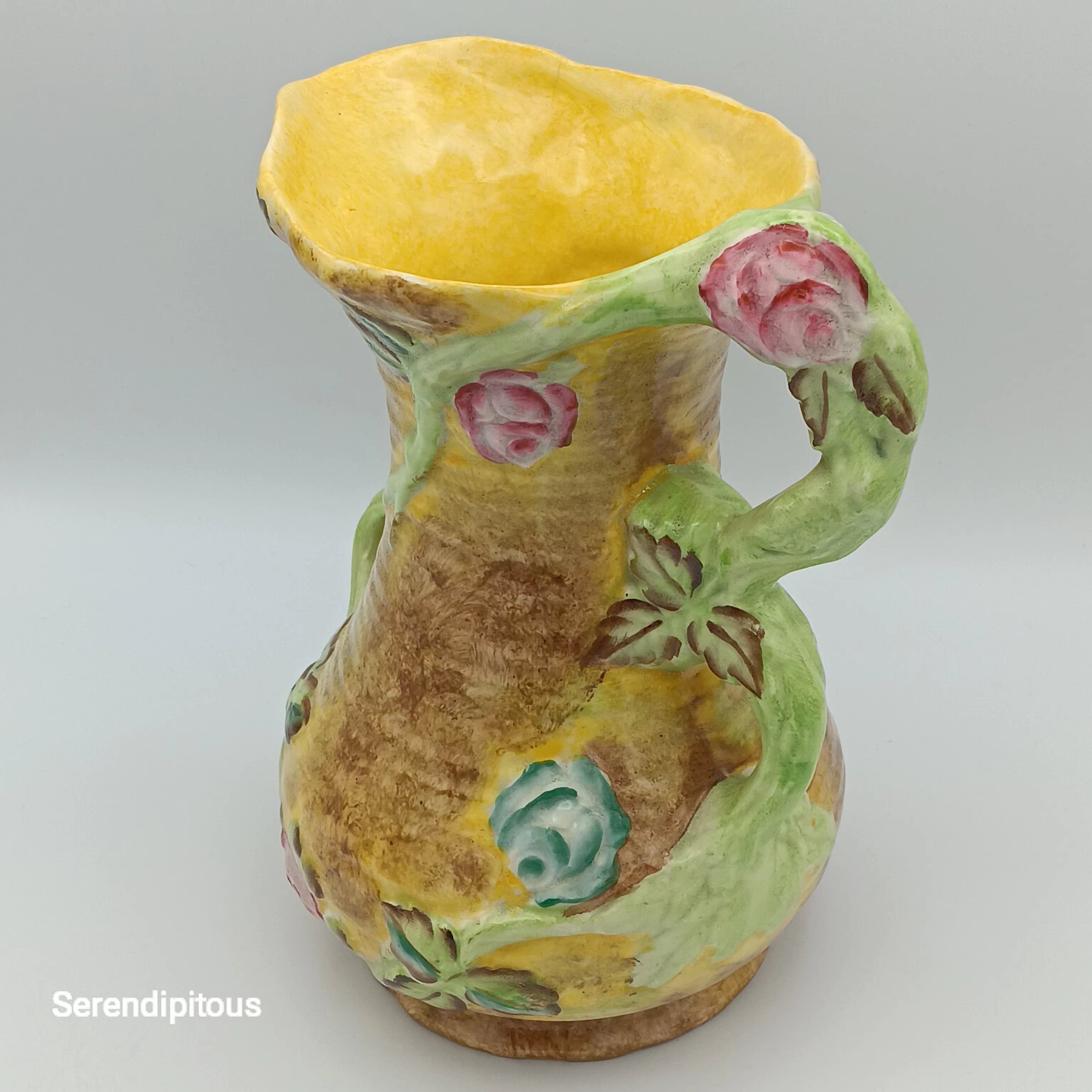 Vintage James Kent Ltd. Floral Pitcher Vase – Hand-Signed by Dorothy, Vine & Bloom Design