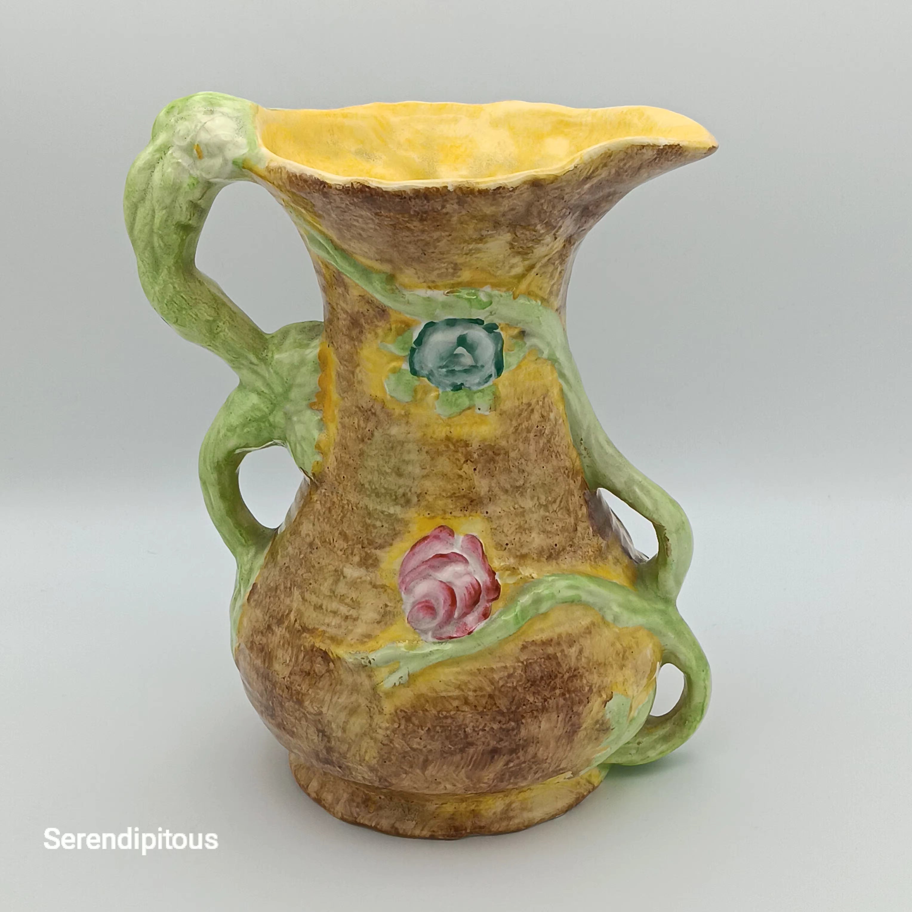 Vintage James Kent Ltd. Floral Pitcher Vase – Hand-Signed by Dorothy, Vine & Bloom Design