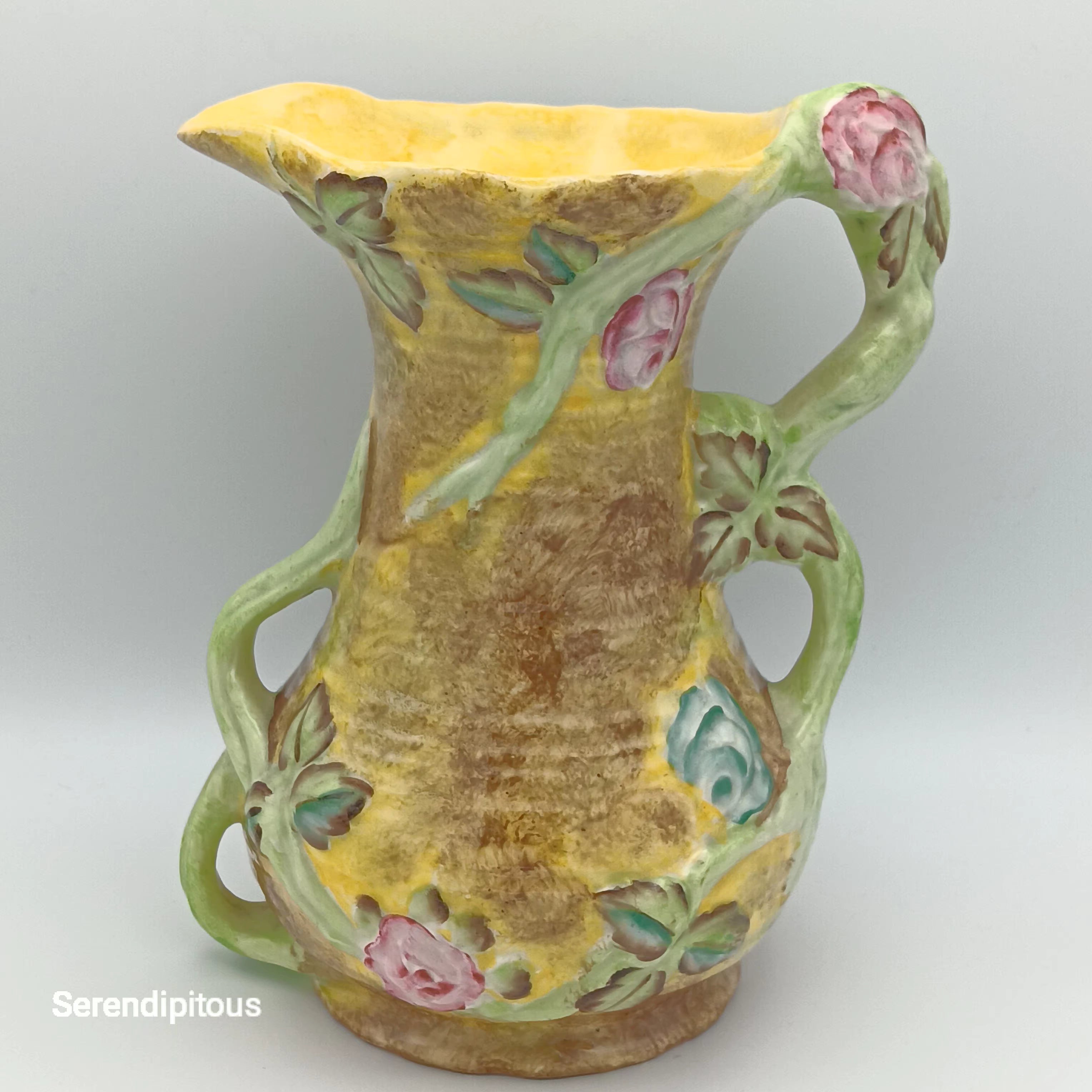 Vintage James Kent Ltd. Floral Pitcher Vase – Hand-Signed by Dorothy, Vine & Bloom Design