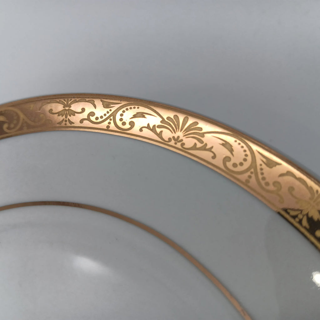 Elegant white porcelain dinner plate with gold trim from luxury china se