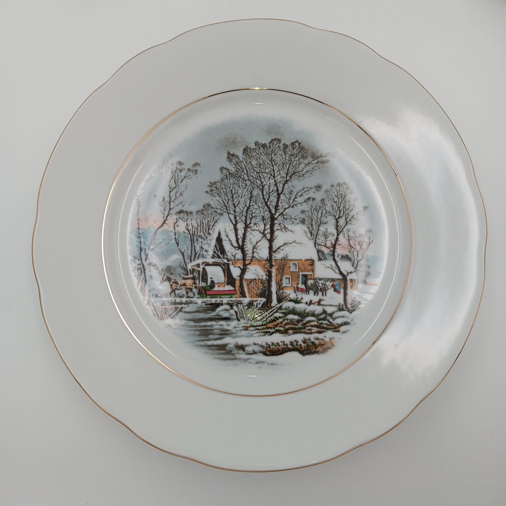 Avon Collector Tea Set – Crown Bavaria Winter Scene Grist Mill, Vintage Porcelain China