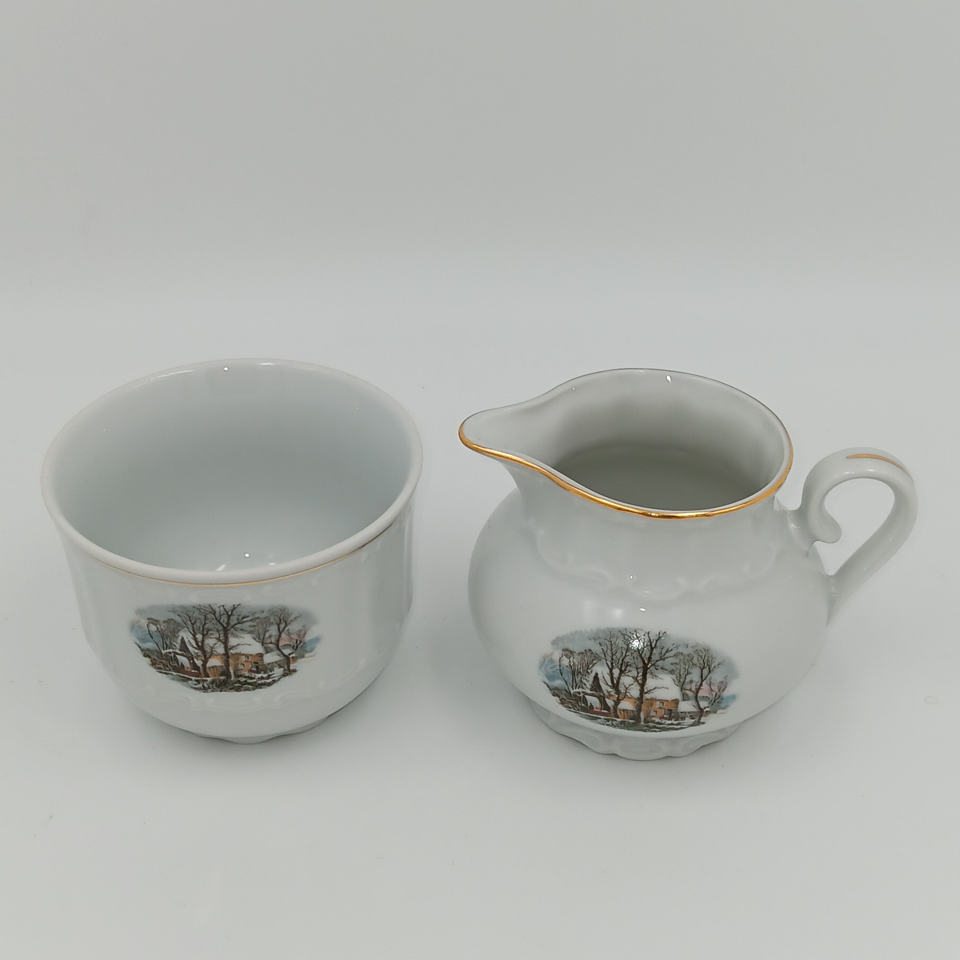 Avon Collector Tea Set – Crown Bavaria Winter Scene Grist Mill, Vintage Porcelain China