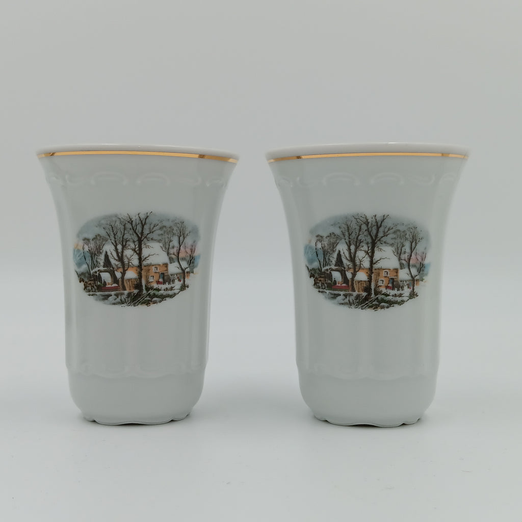 Avon Collector Tea Set – Crown Bavaria Winter Scene Grist Mill, Vintage Porcelain China