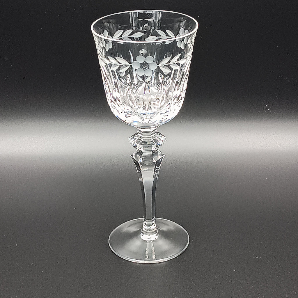 Vintage Crystal Wine Goblet - Etched Floral Design
