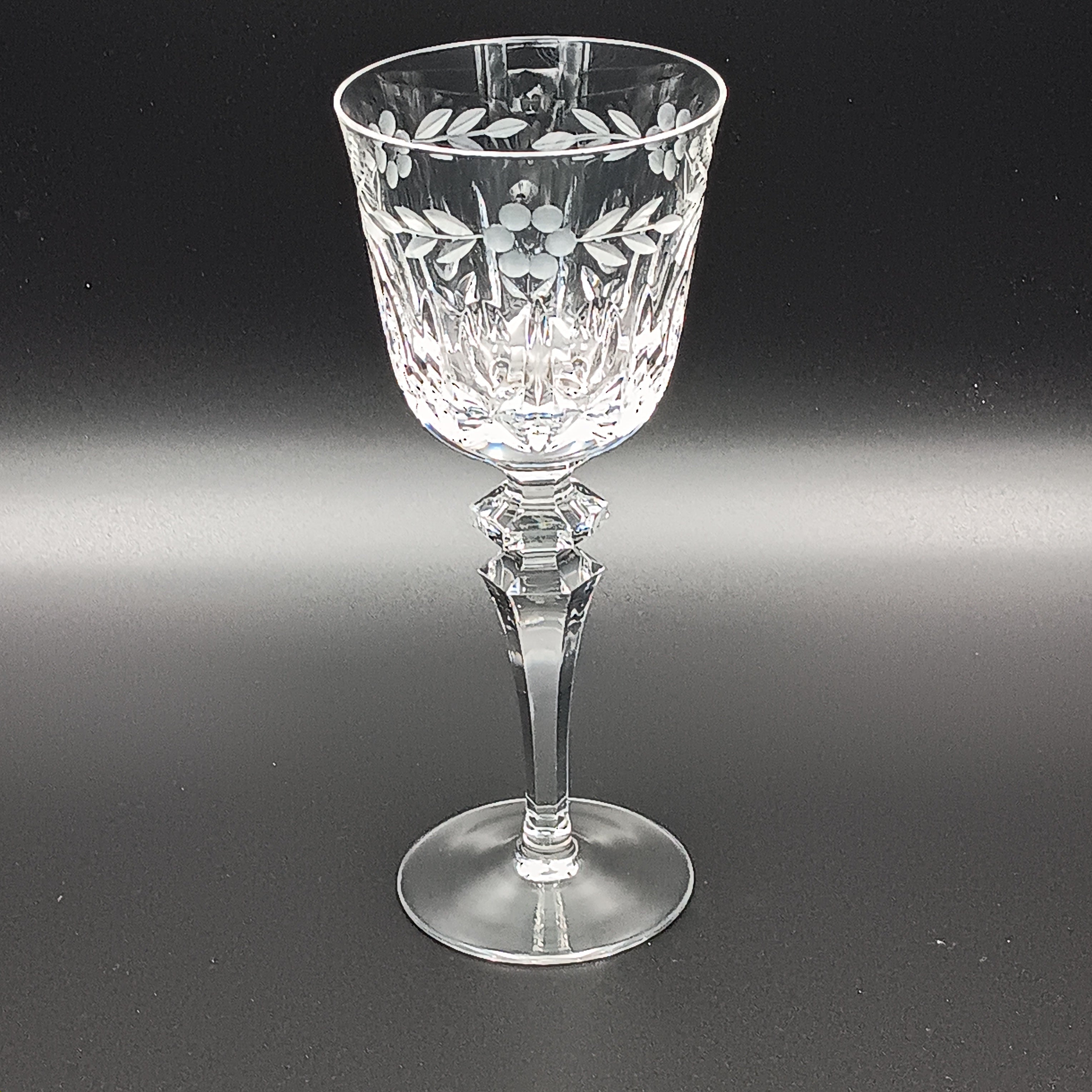 Vintage Crystal Wine Goblet - Etched Floral Design