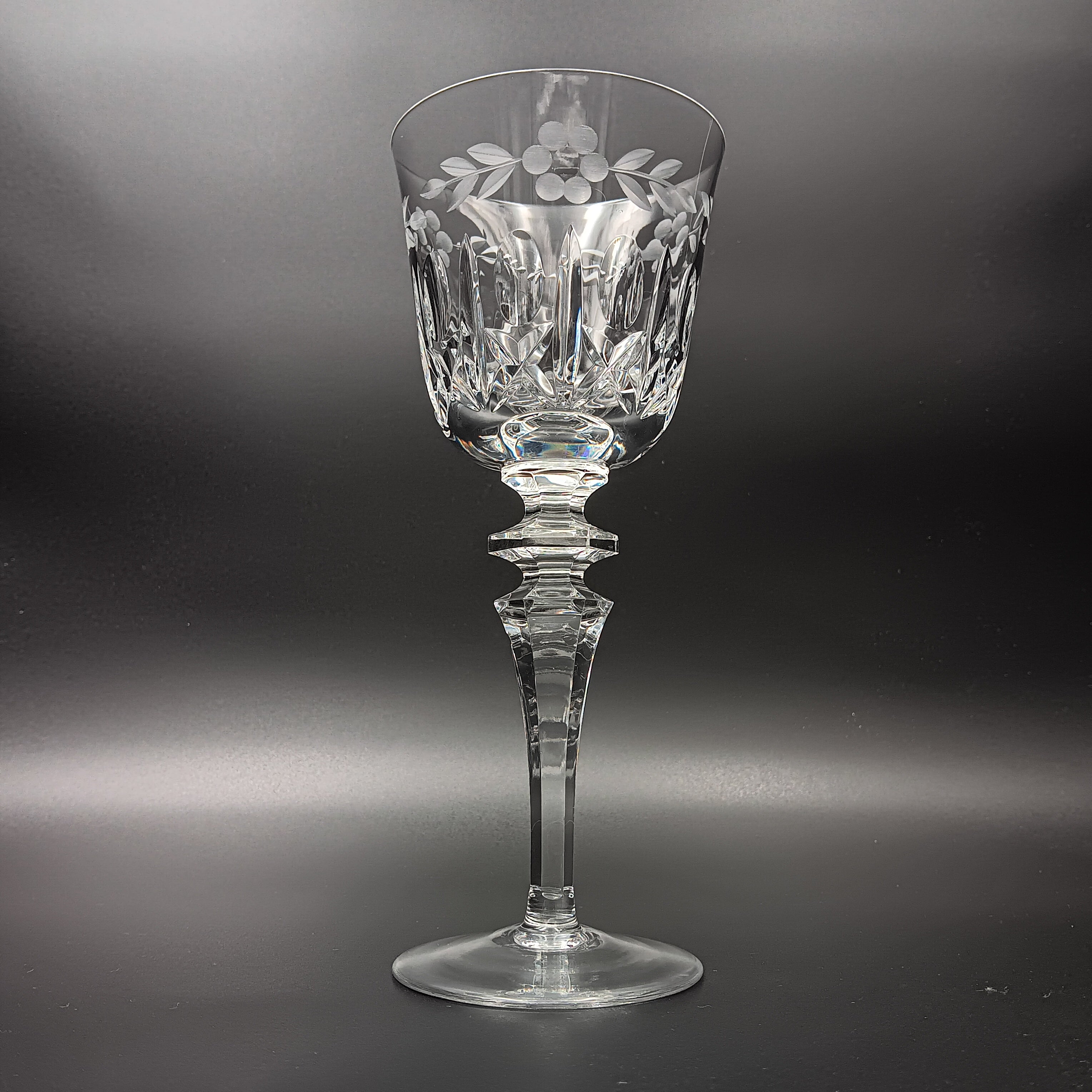 Vintage Crystal Wine Goblet - Etched Floral Design