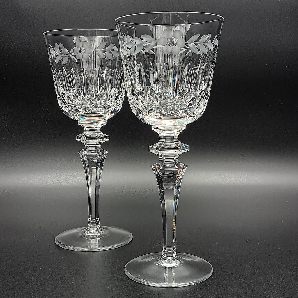 Vintage Crystal Wine Goblet - Etched Floral Design