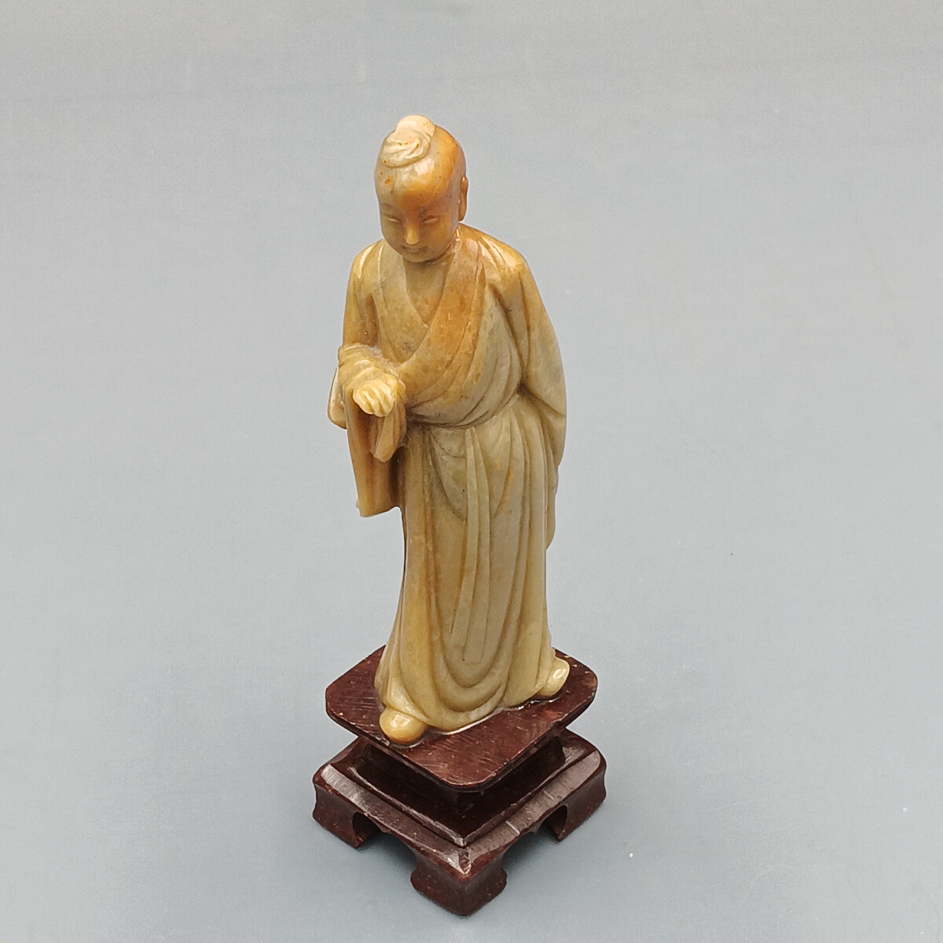 Hand Carved Soapstone figurine of 'Lan Caihe', One of the Eight Immortals in Chinese Taoism