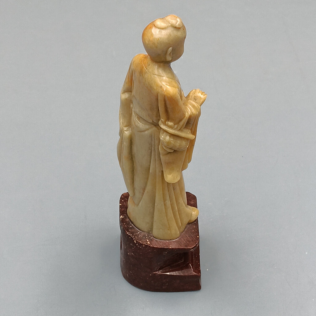 Hand Carved Soapstone figurine of 'Lan Caihe', One of the Eight Immortals in Chinese Taoism