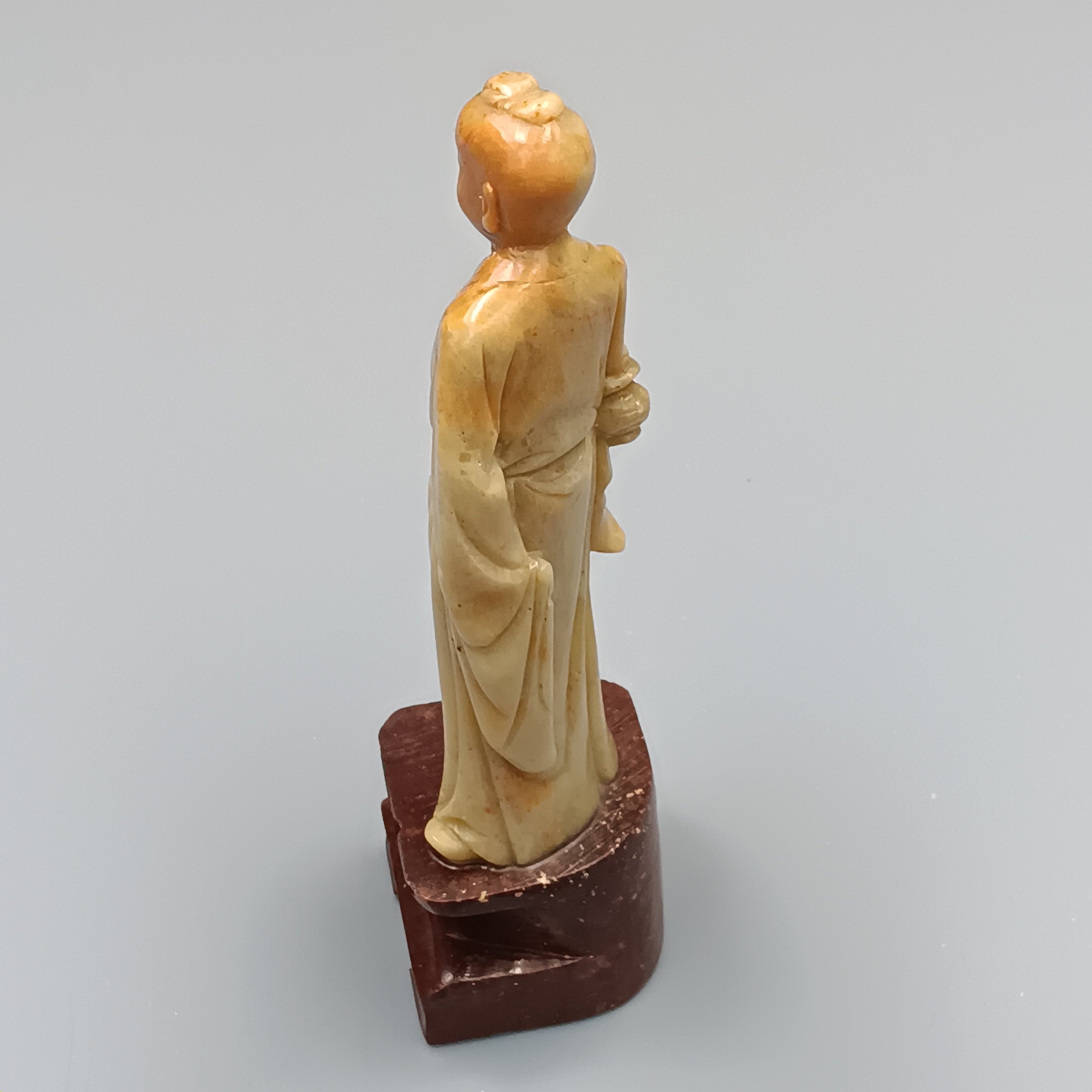 Hand Carved Soapstone figurine of 'Lan Caihe', One of the Eight Immortals in Chinese Taoism