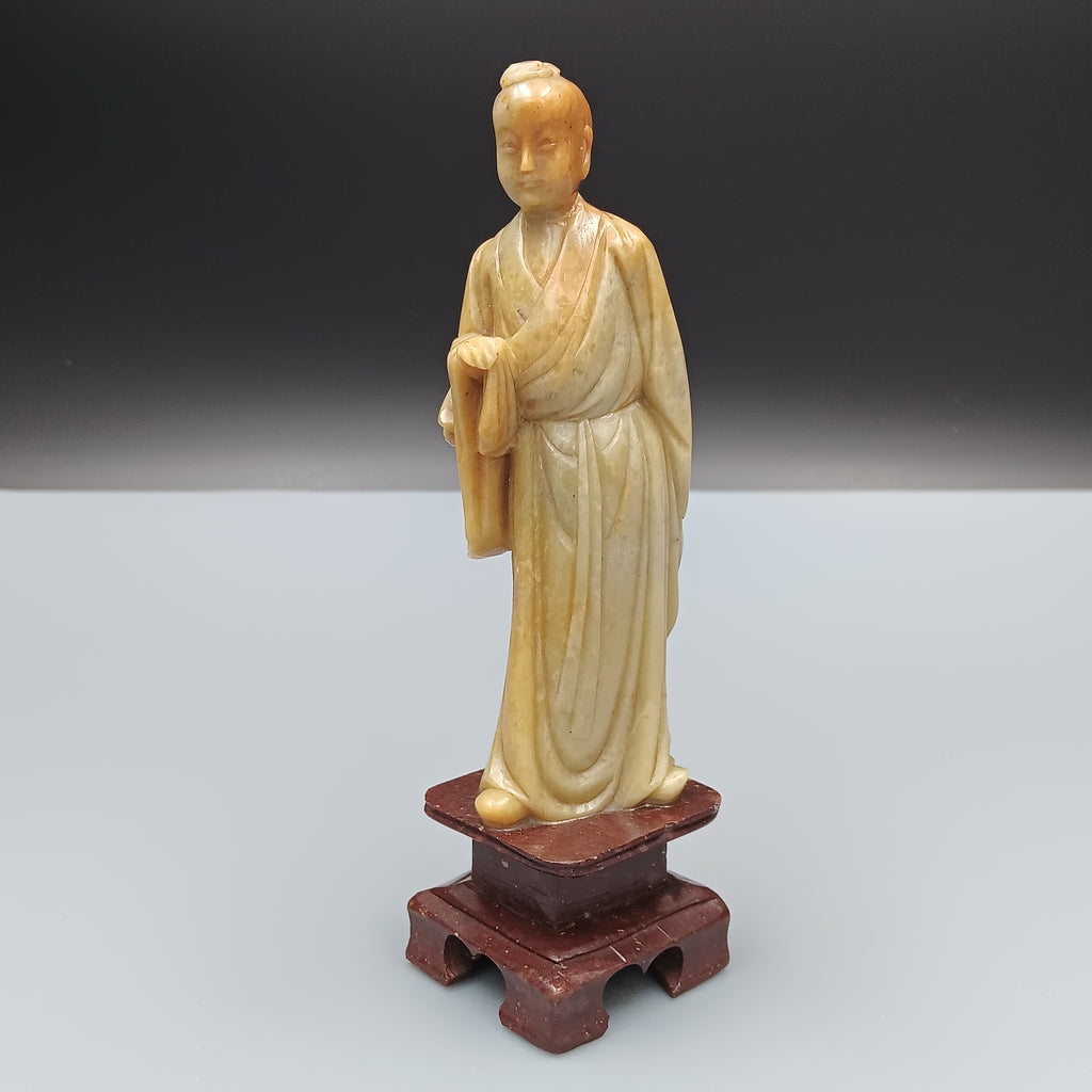 Hand Carved Soapstone figurine of 'Lan Caihe', One of the Eight Immortals in Chinese Taoism