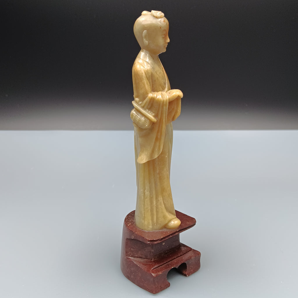 Hand Carved Soapstone figurine of 'Lan Caihe', One of the Eight Immortals in Chinese Taoism