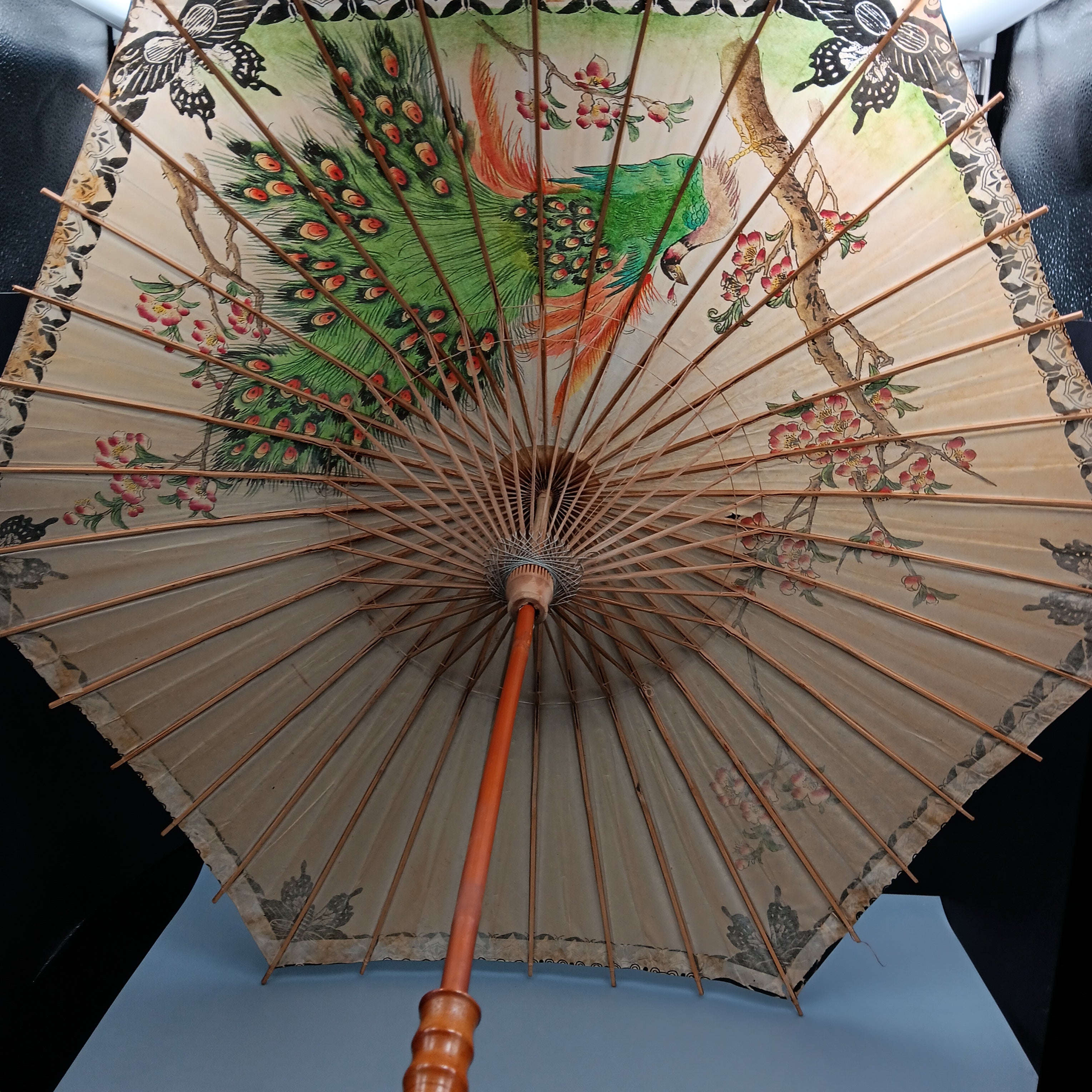 Vintage 1960s Japanese Bamboo & Rice Paper Parasol – Hand Painted