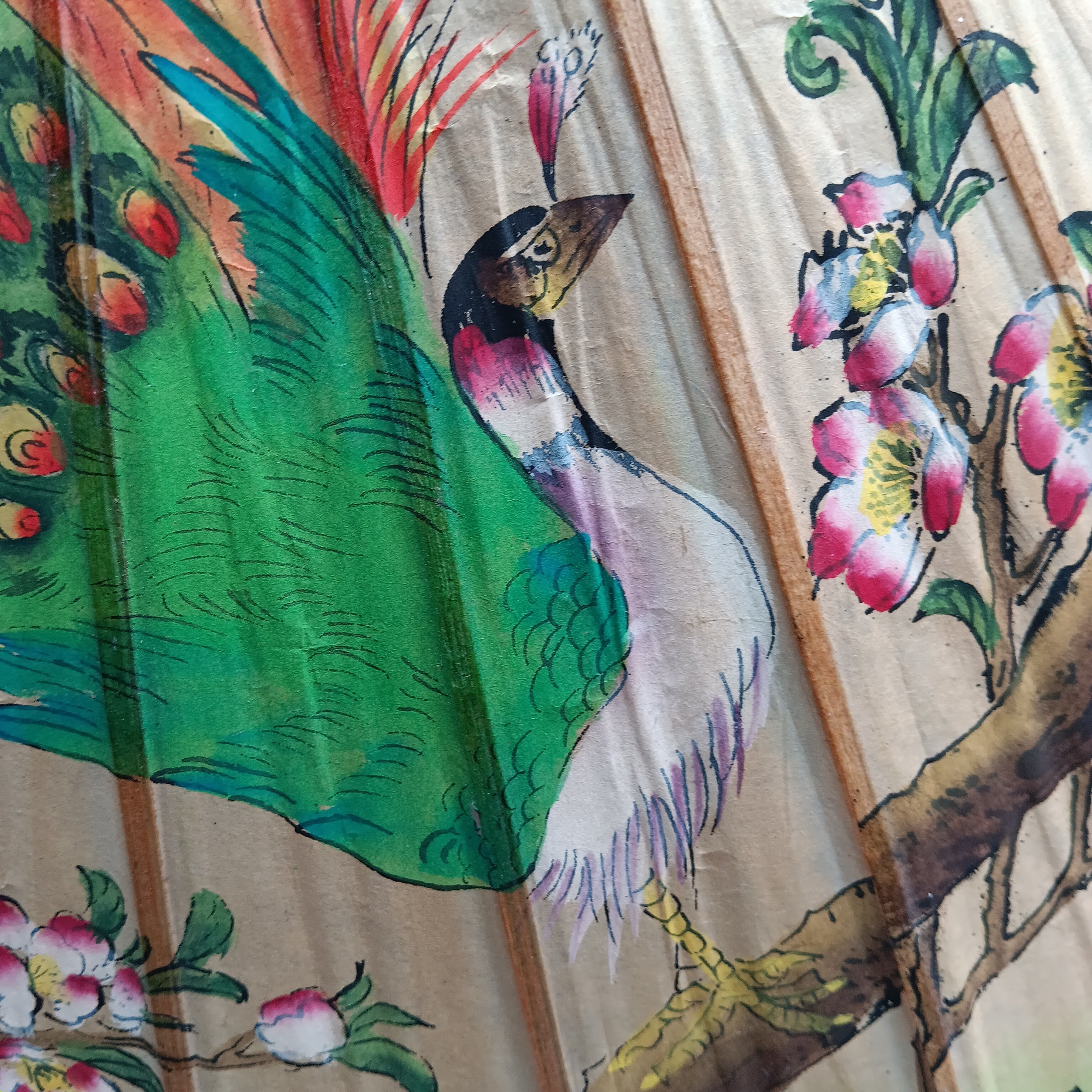 Vintage 1960s Japanese Bamboo & Rice Paper Parasol – Hand Painted