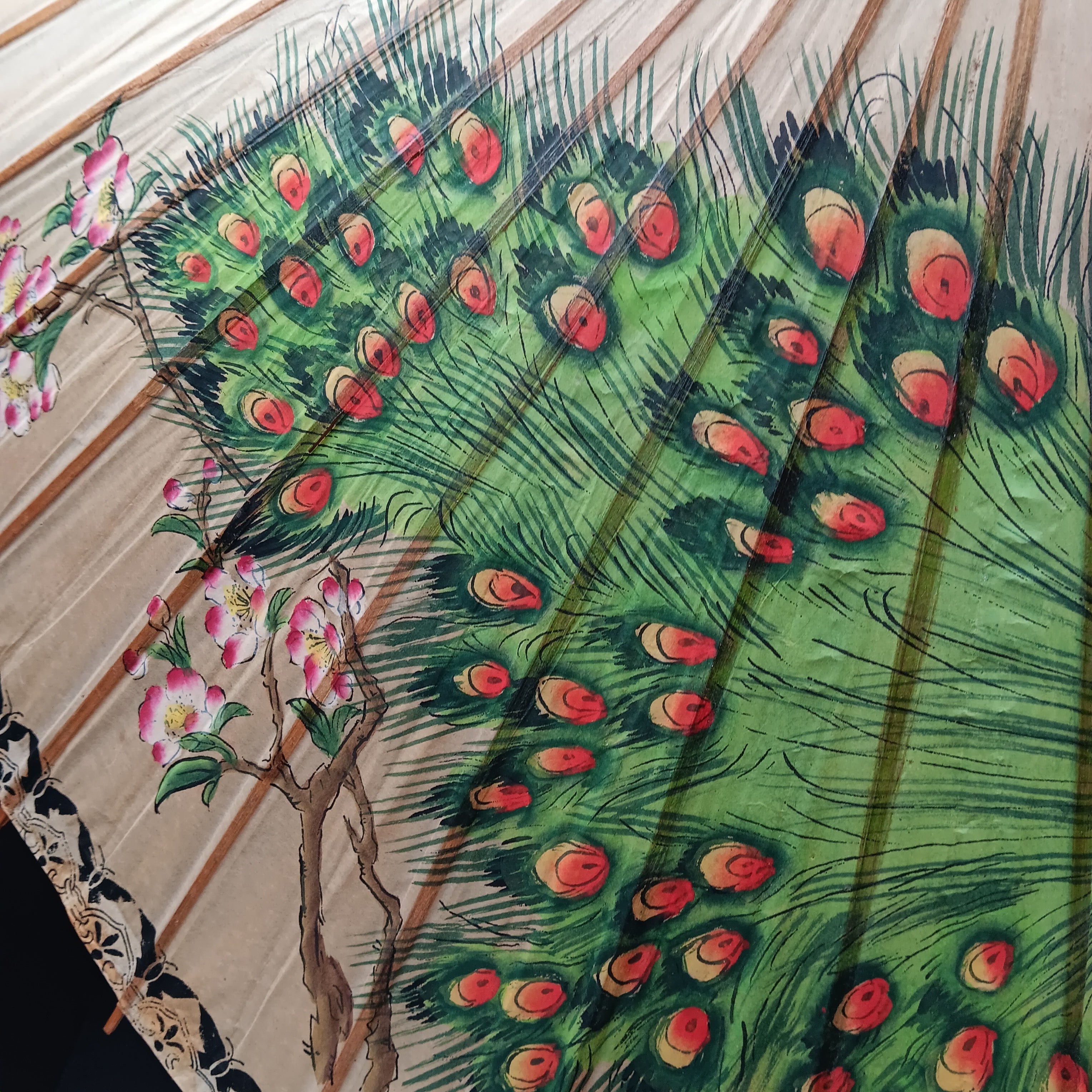 Vintage 1960s Japanese Bamboo & Rice Paper Parasol – Hand Painted