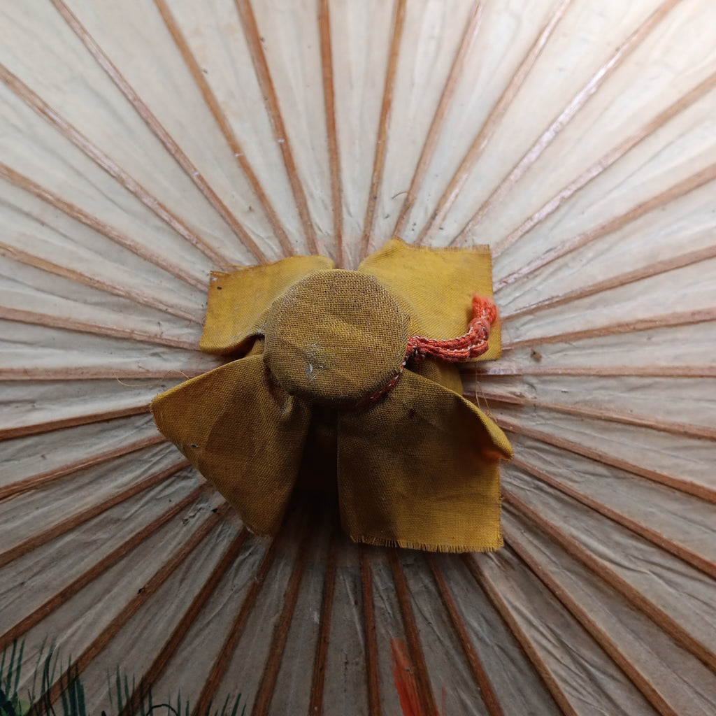 Vintage 1960s Japanese Bamboo & Rice Paper Parasol – Hand Painted