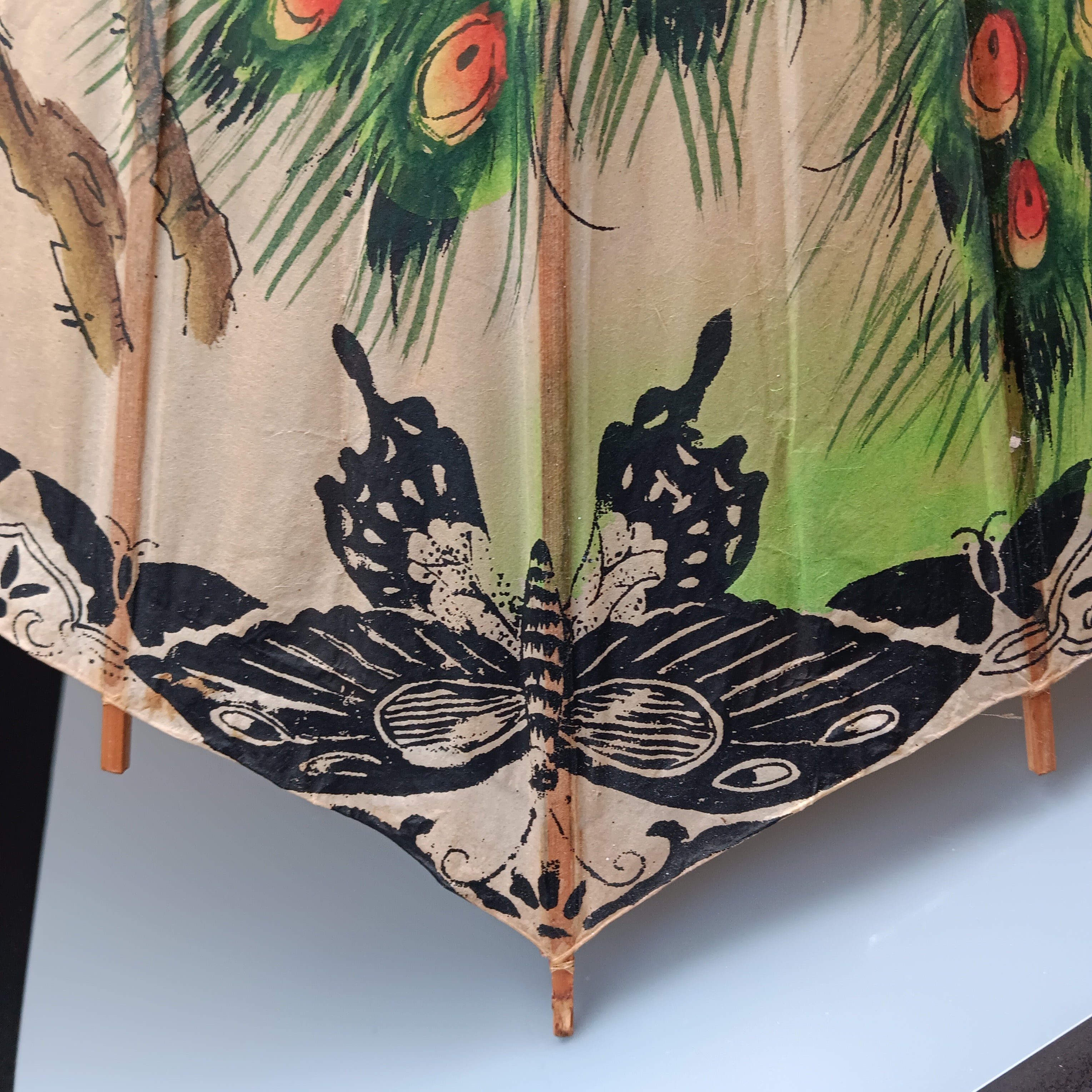Vintage 1960s Japanese Bamboo & Rice Paper Parasol – Hand Painted