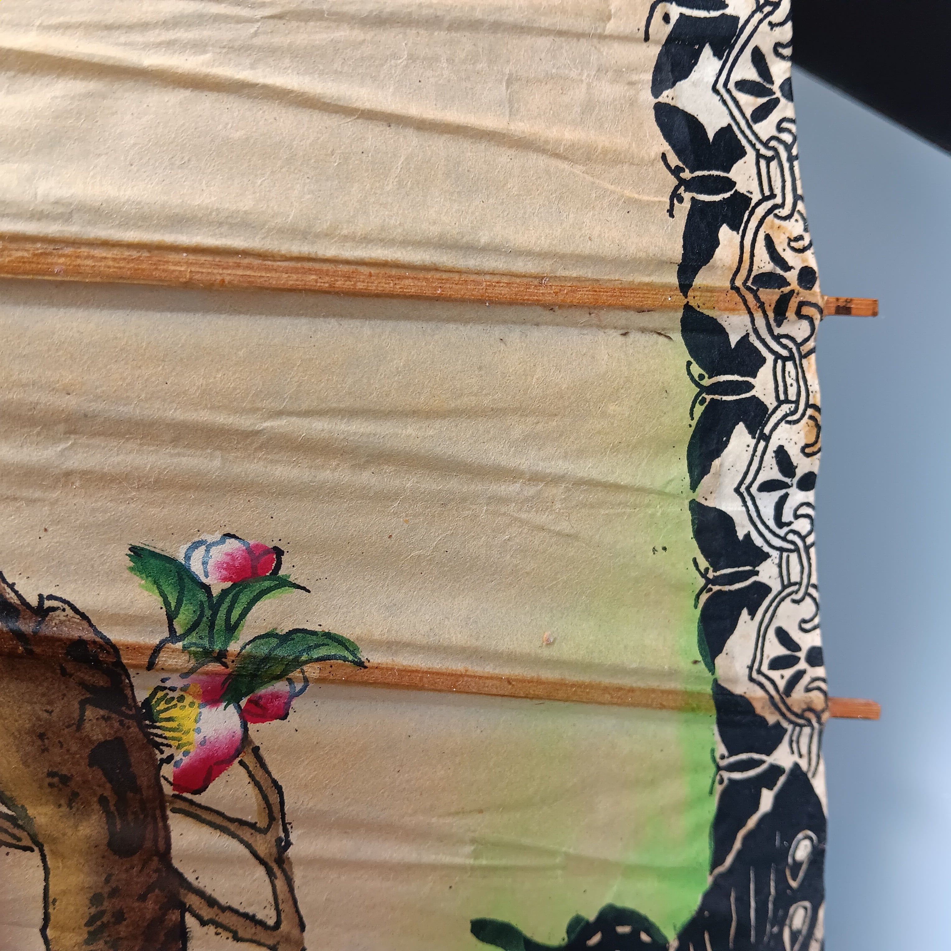 Vintage 1960s Japanese Bamboo & Rice Paper Parasol – Hand Painted
