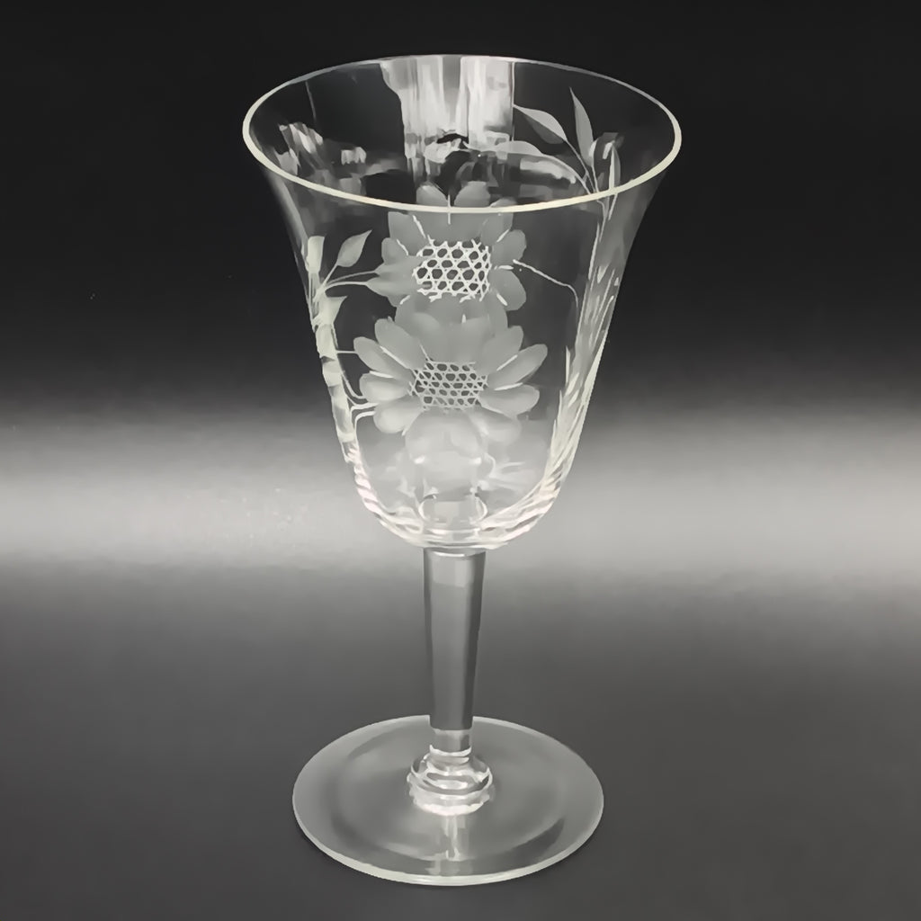 Vintage W.J. Hughes Cornflower Crystal Water Goblet – 6¾" Smooth Stem, Optic