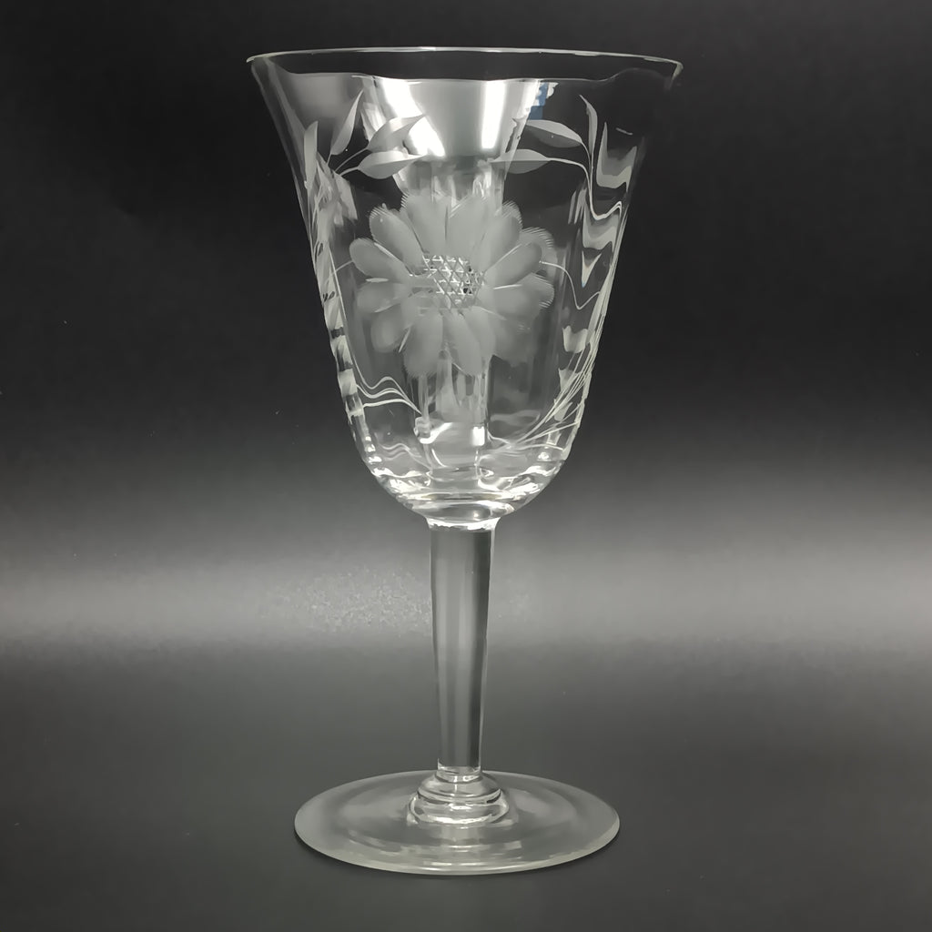Vintage W.J. Hughes Cornflower Crystal Water Goblet – 6¾" Smooth Stem, Optic