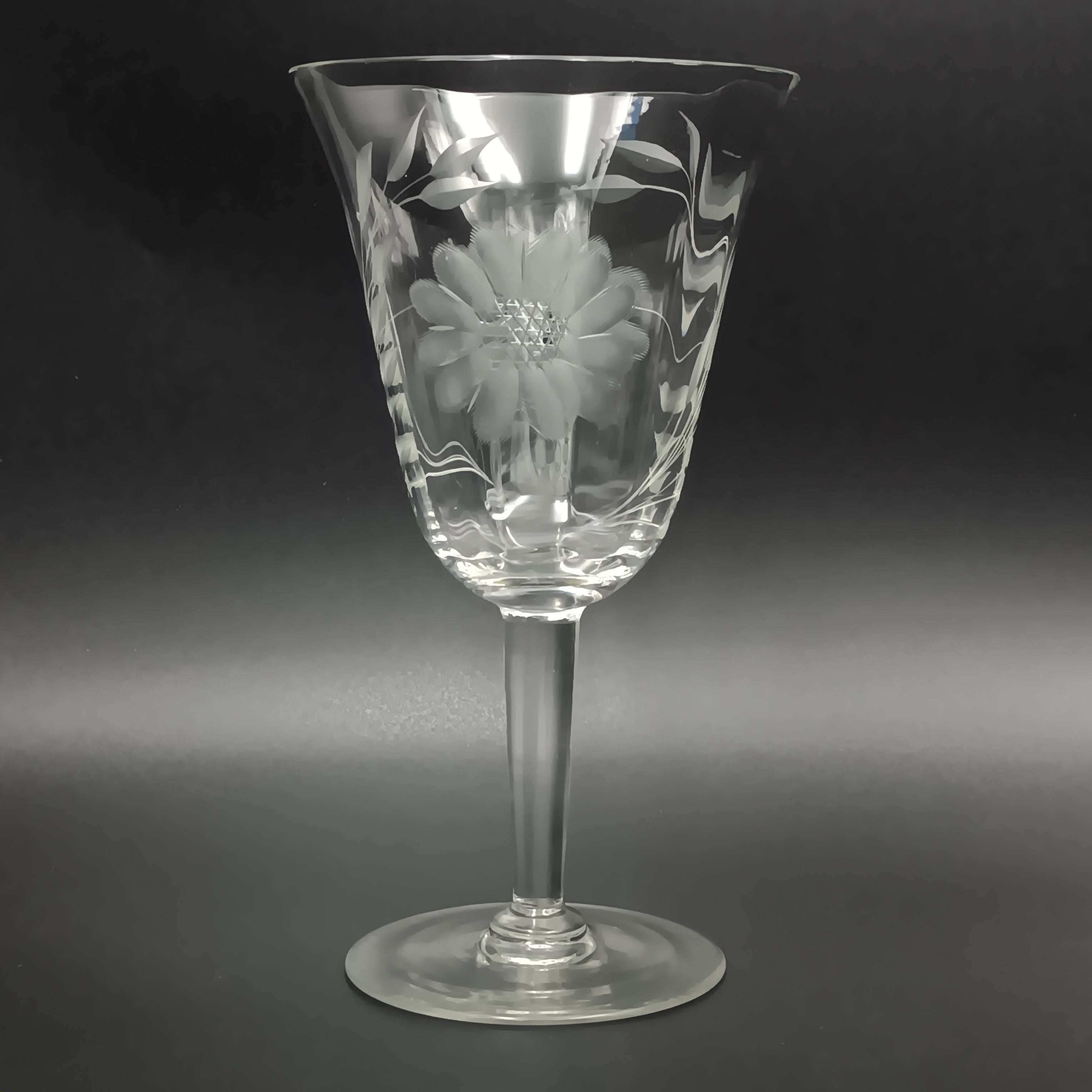 Vintage W.J. Hughes Cornflower Crystal Water Goblet – 6¾" Smooth Stem, Optic