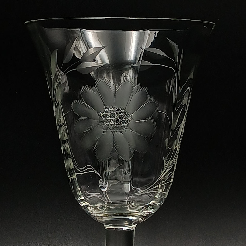 Vintage W.J. Hughes Cornflower Crystal Water Goblet – 6¾" Smooth Stem, Optic