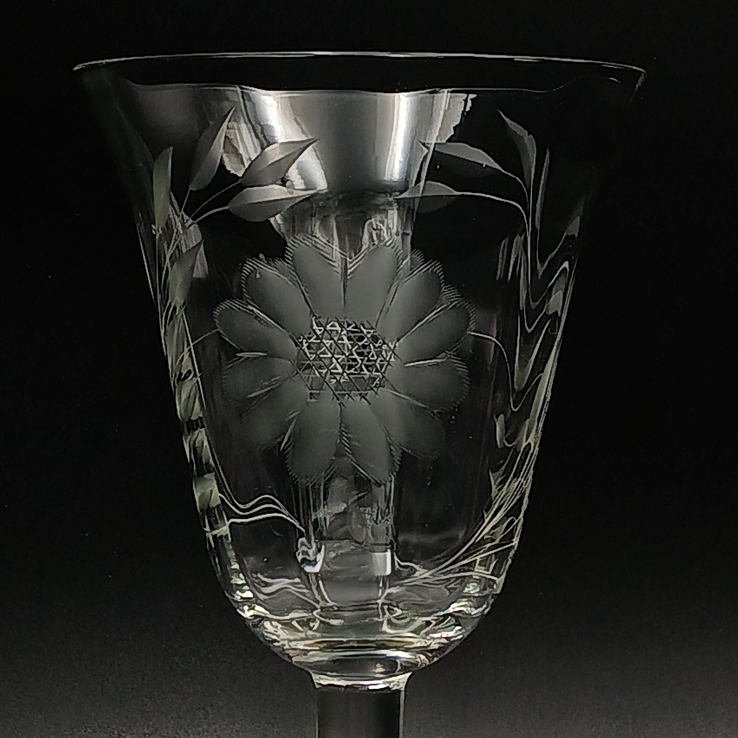 Vintage W.J. Hughes Cornflower Crystal Water Goblet – 6¾" Smooth Stem, Optic