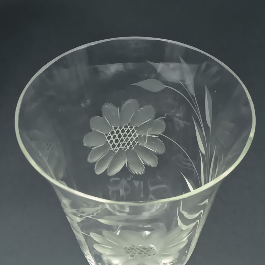 Vintage W.J. Hughes Cornflower Crystal Water Goblet – 6¾" Smooth Stem, Optic