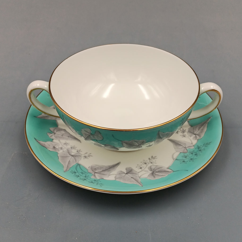 Wedgwood 'Buxton Turquoise' Double-Handled Soup Bowl & Saucer – Set of Four(4)
