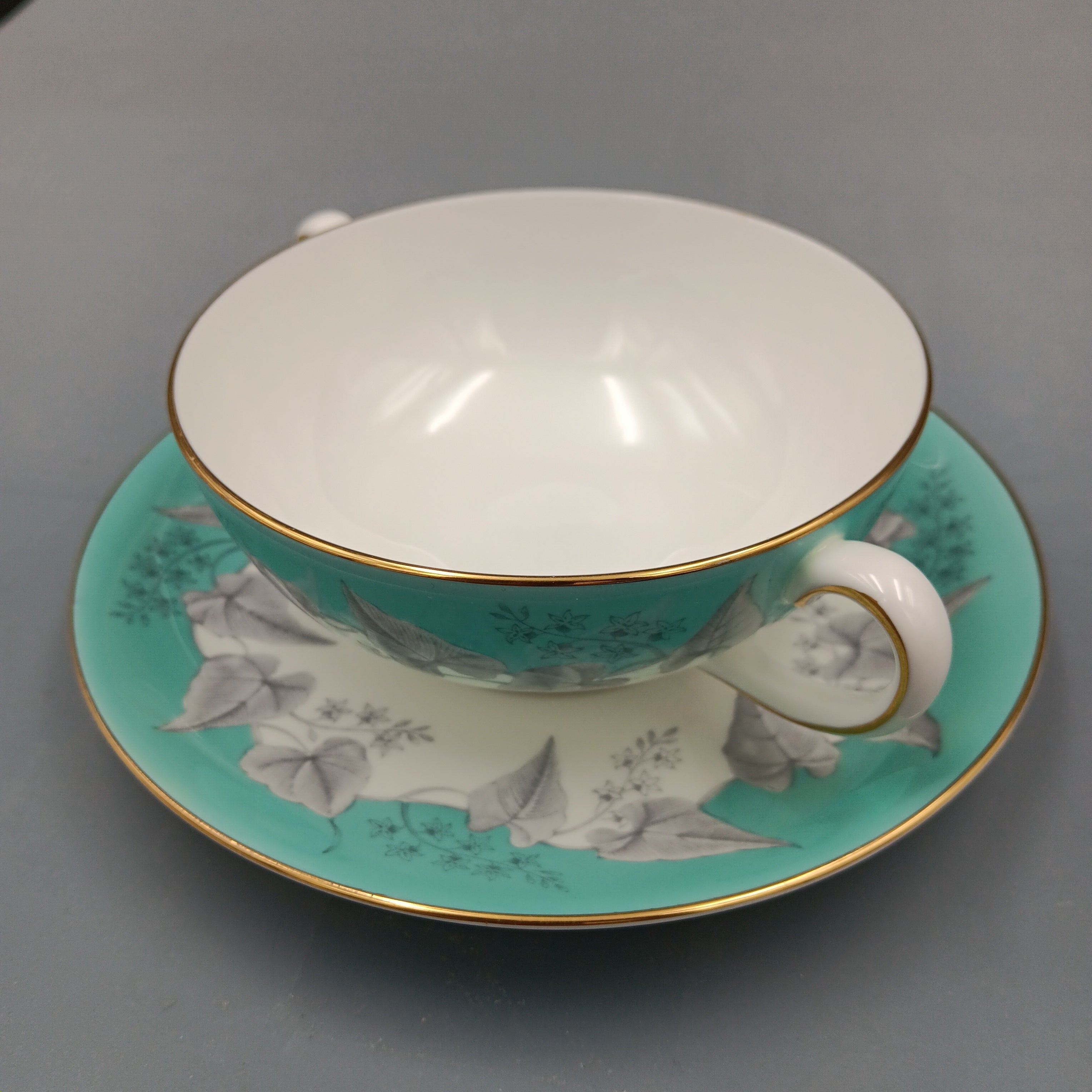 Wedgwood 'Buxton Turquoise' Double-Handled Soup Bowl & Saucer – Set of Four(4)