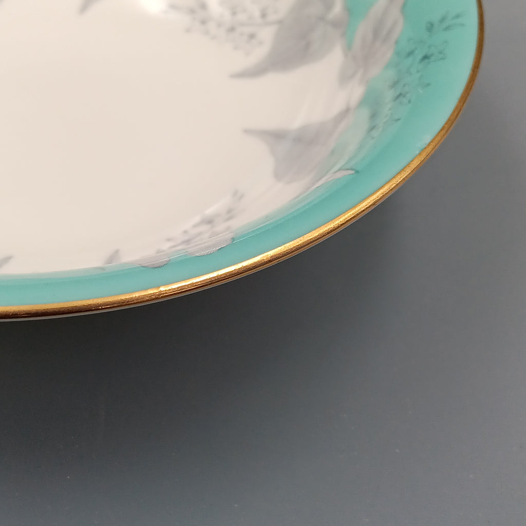 Wedgwood Buxton Turquoise soup bowl with gold rim and floral motif, bone china, England 1960s