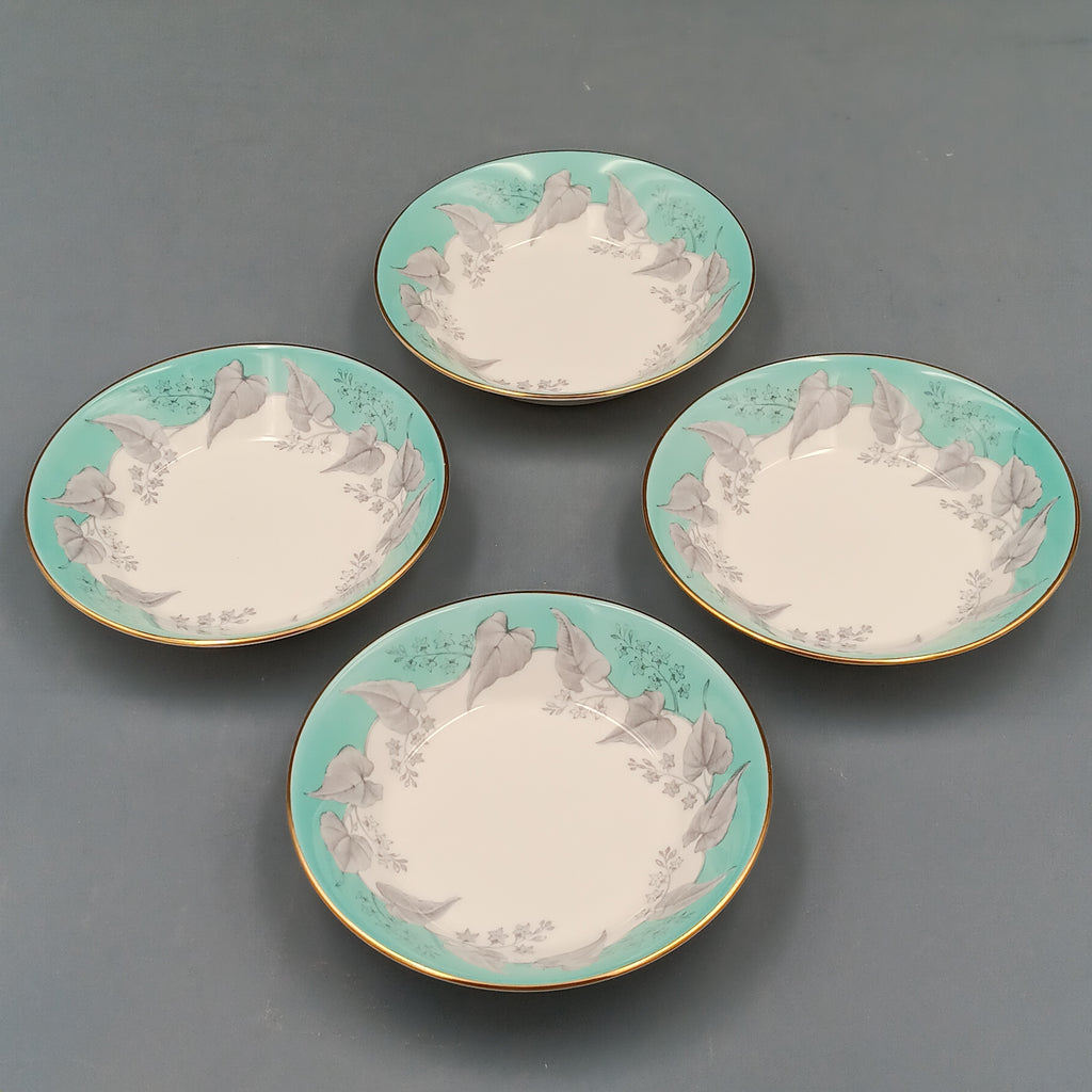 Wedgwood Buxton Turquoise soup bowl with gold rim and floral motif, bone china, England 1960s