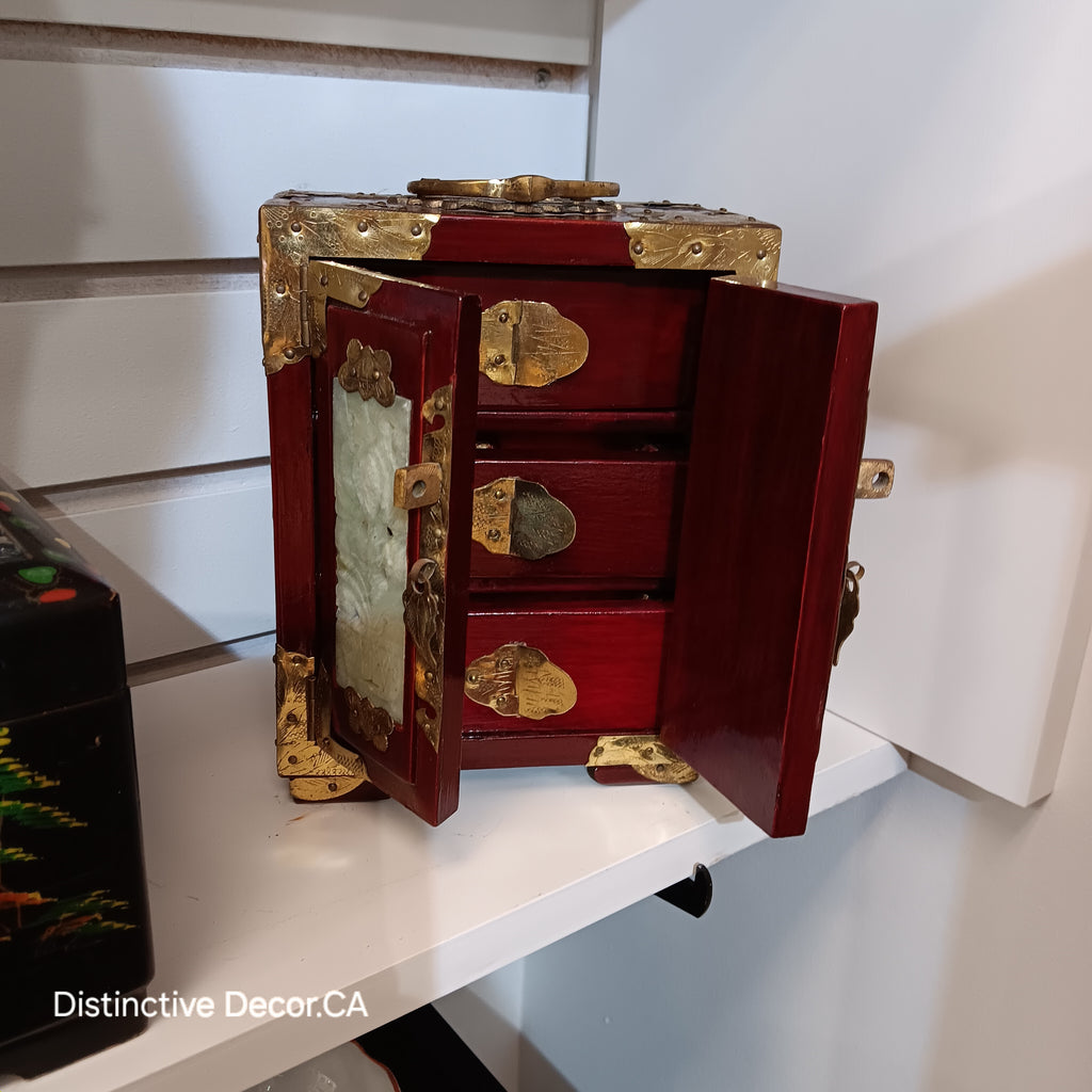 Rosewood & Jade Asian Three Drawer Jewelry Box made in Shanghai