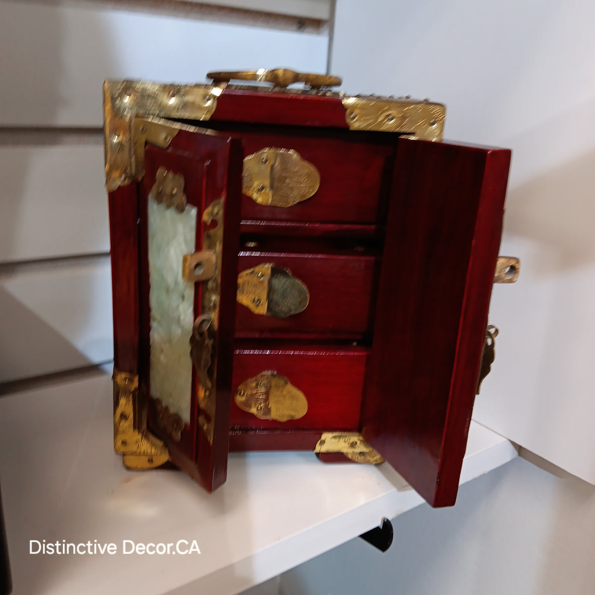 Rosewood & Jade Asian Three Drawer Jewelry Box made in Shanghai