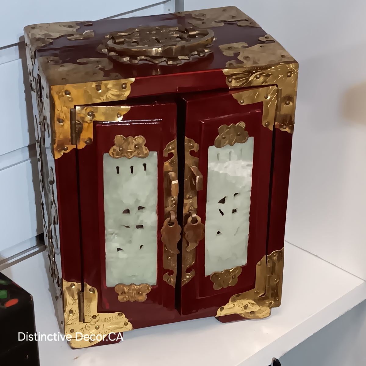 Rosewood & Jade Asian Three Drawer Jewelry Box made in Shanghai