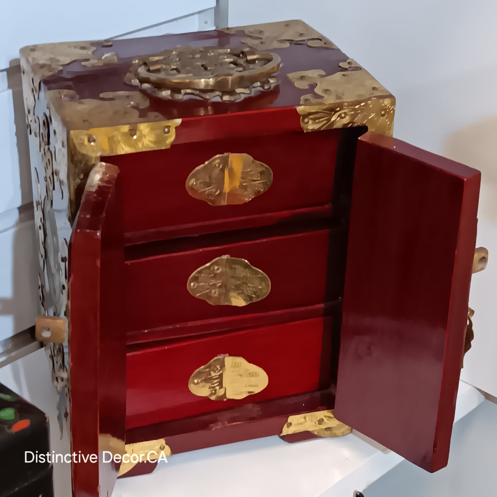 Rosewood & Jade Asian Three Drawer Jewelry Box made in Shanghai