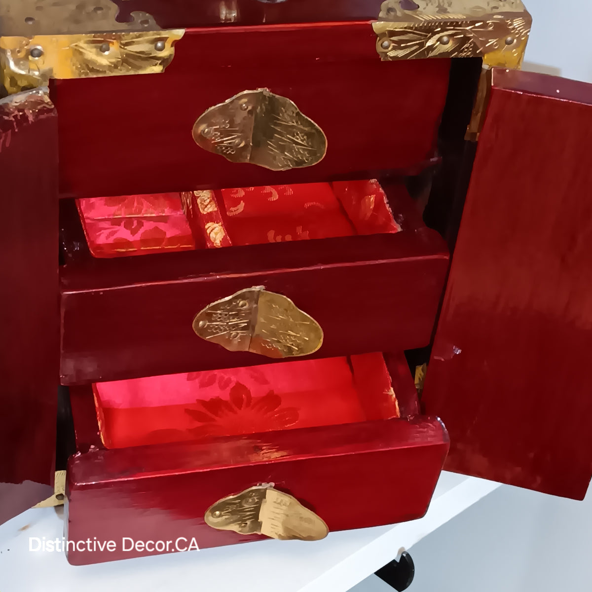 Rosewood & Jade Asian Three Drawer Jewelry Box made in Shanghai