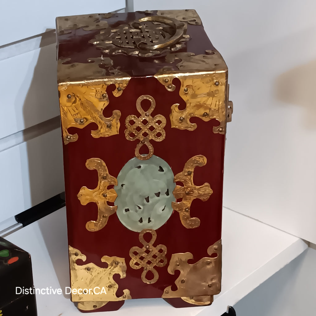 Rosewood & Jade Asian Three Drawer Jewelry Box made in Shanghai