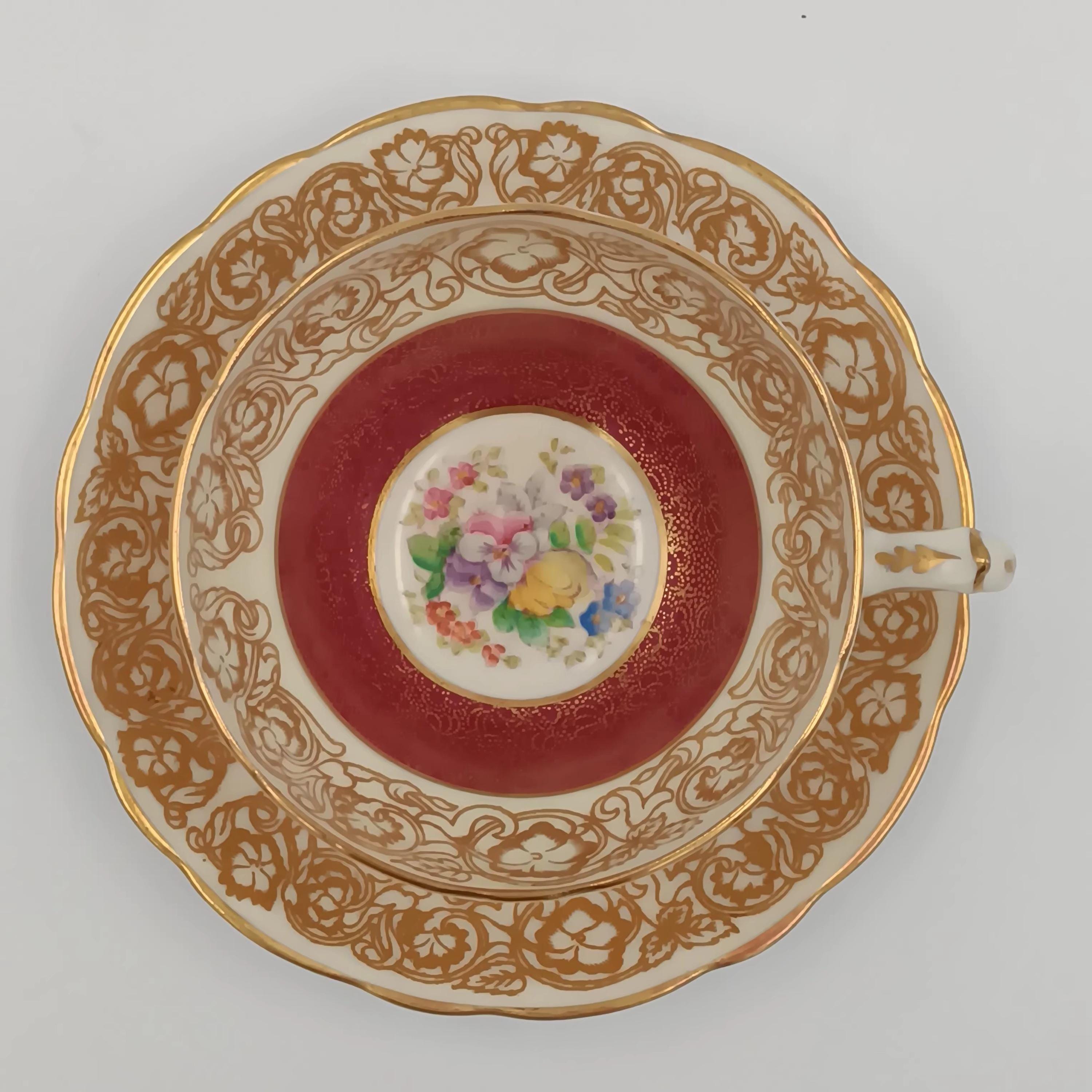 Rare Hammersley Hand Painted Red-Burgundy Teacup & Saucer