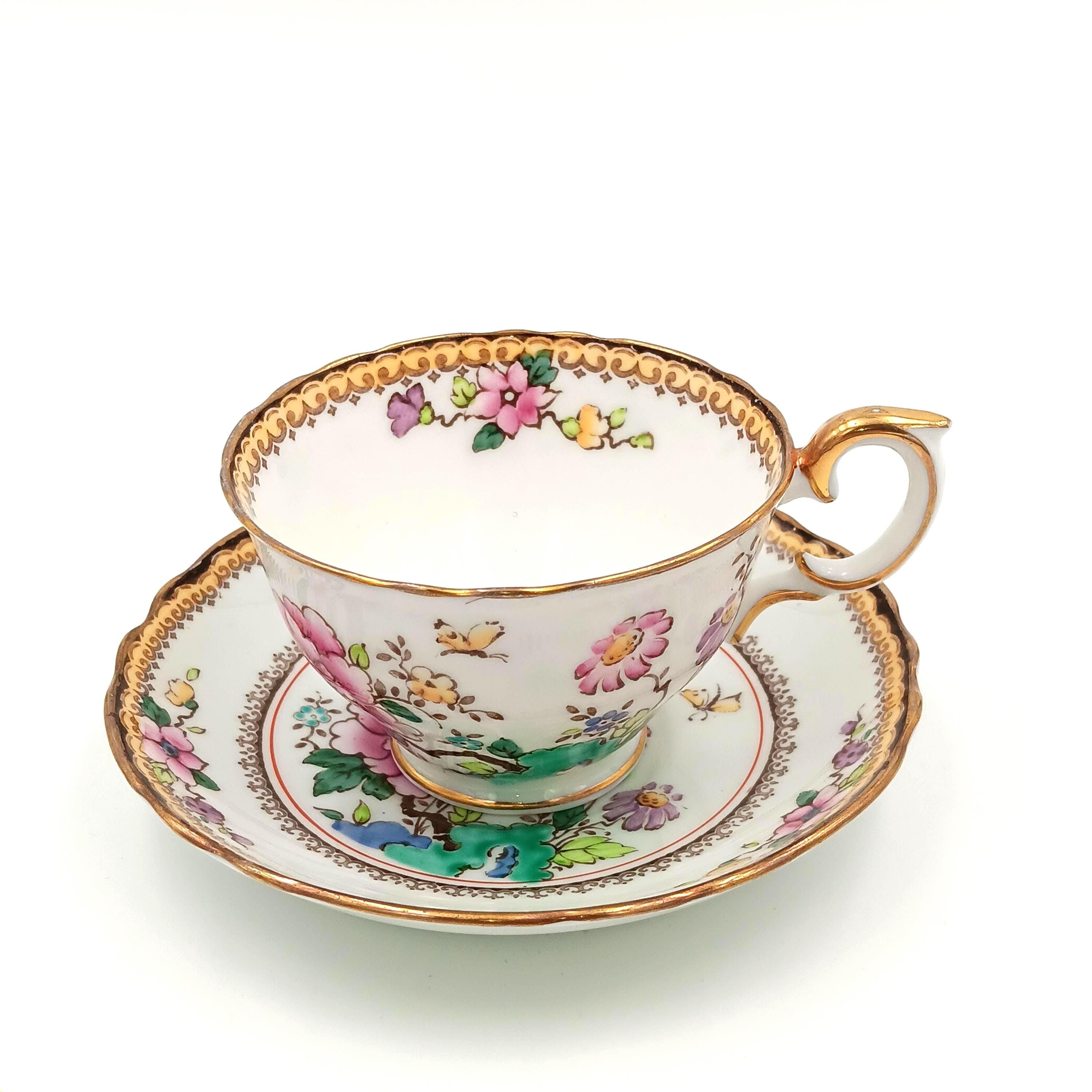1930s Crown Staffordshire Hand-Painted Teacup & Saucer