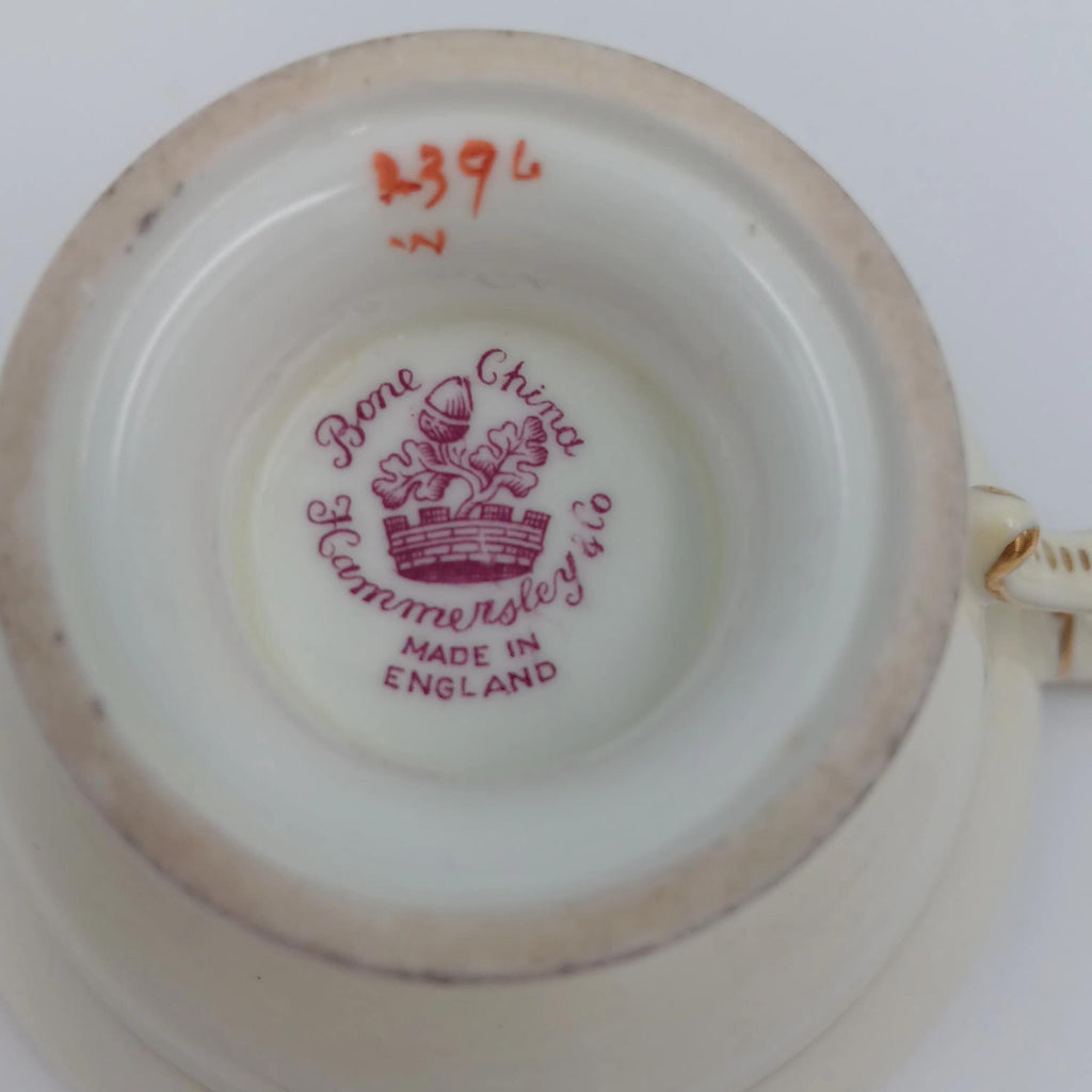 Rare Hammersley Hand Painted Red-Burgundy Teacup & Saucer
