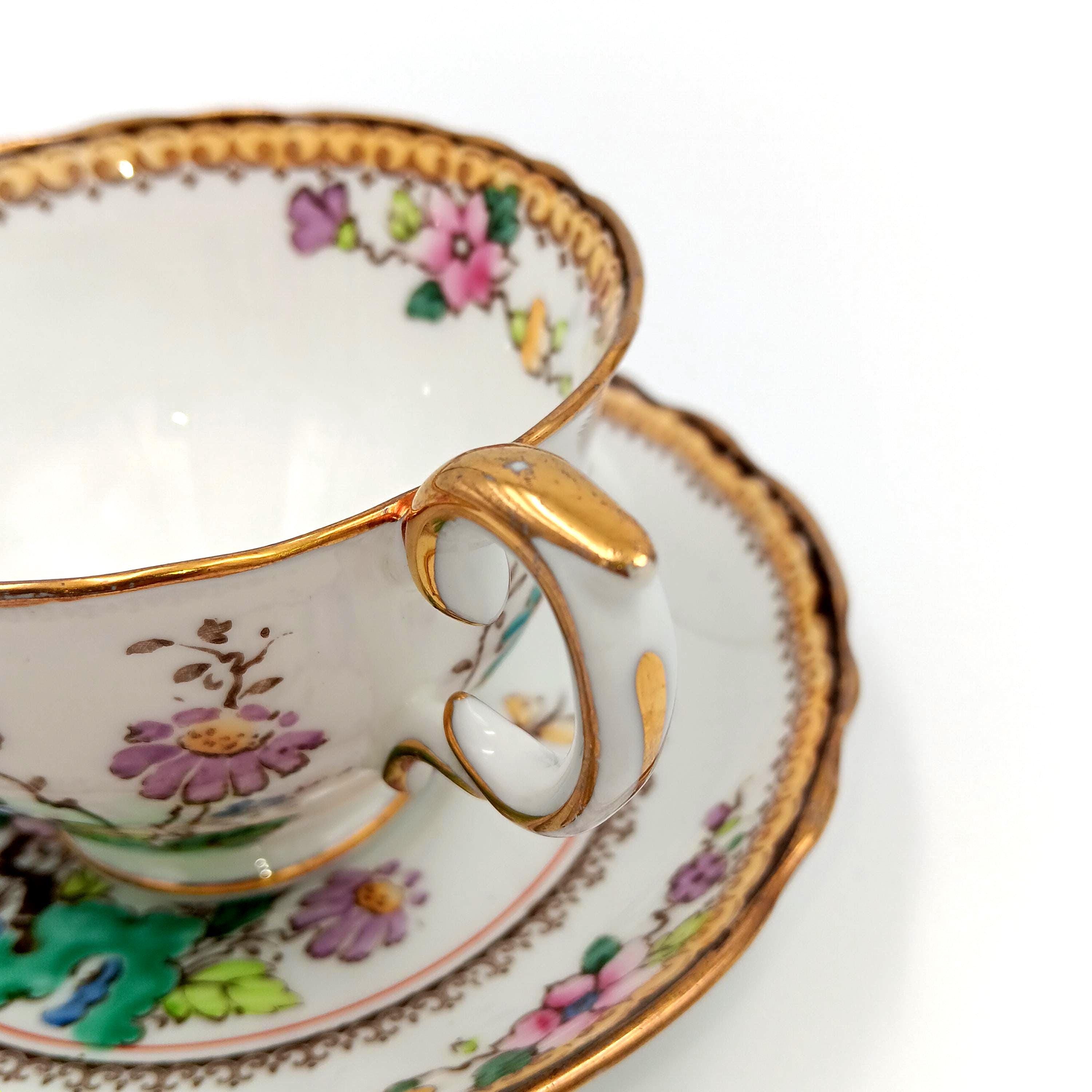 1930s Crown Staffordshire Hand-Painted Teacup & Saucer
