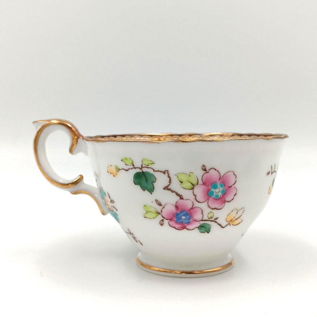 1930s Crown Staffordshire Hand-Painted Teacup & Saucer