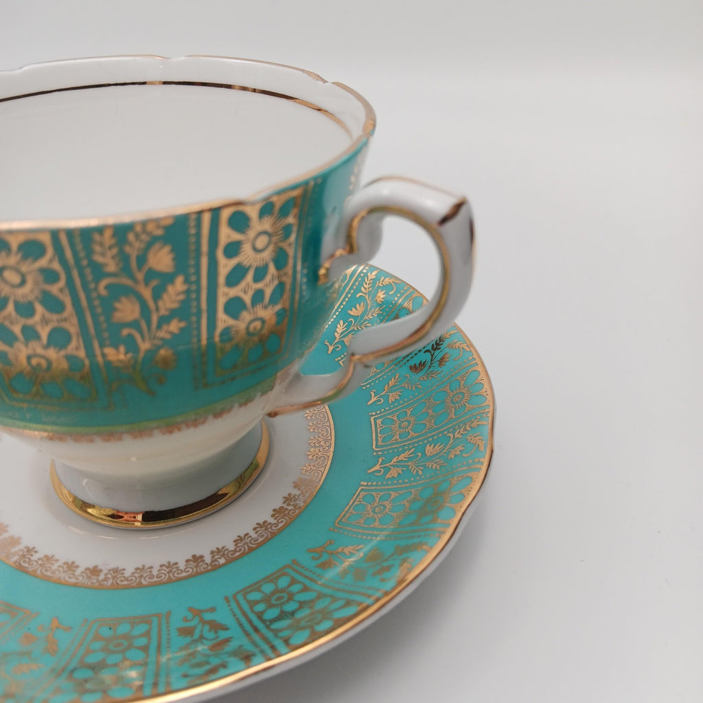 Royal Strafford Set of 3 Teacups in Burgundy, Blue and Green