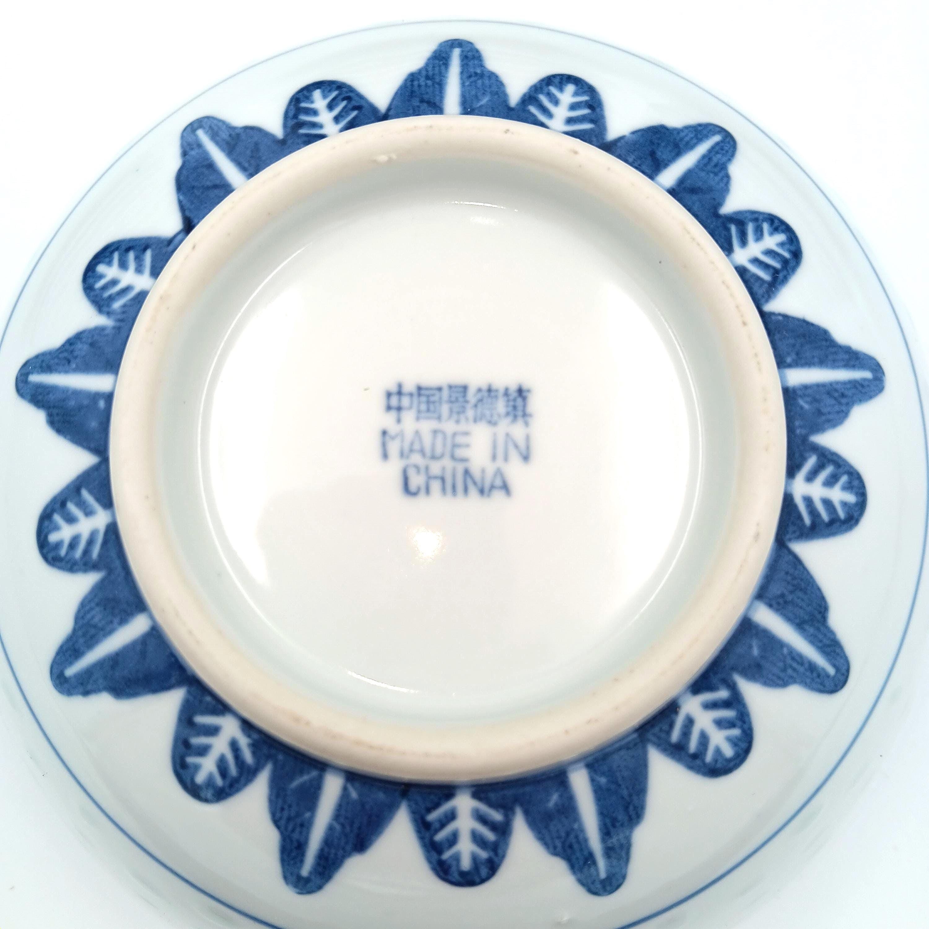 Vintage Tienshan Chinese Blue & White Rice Grain Chrysanthemum Flower Dinnerware Set, Choice Condition